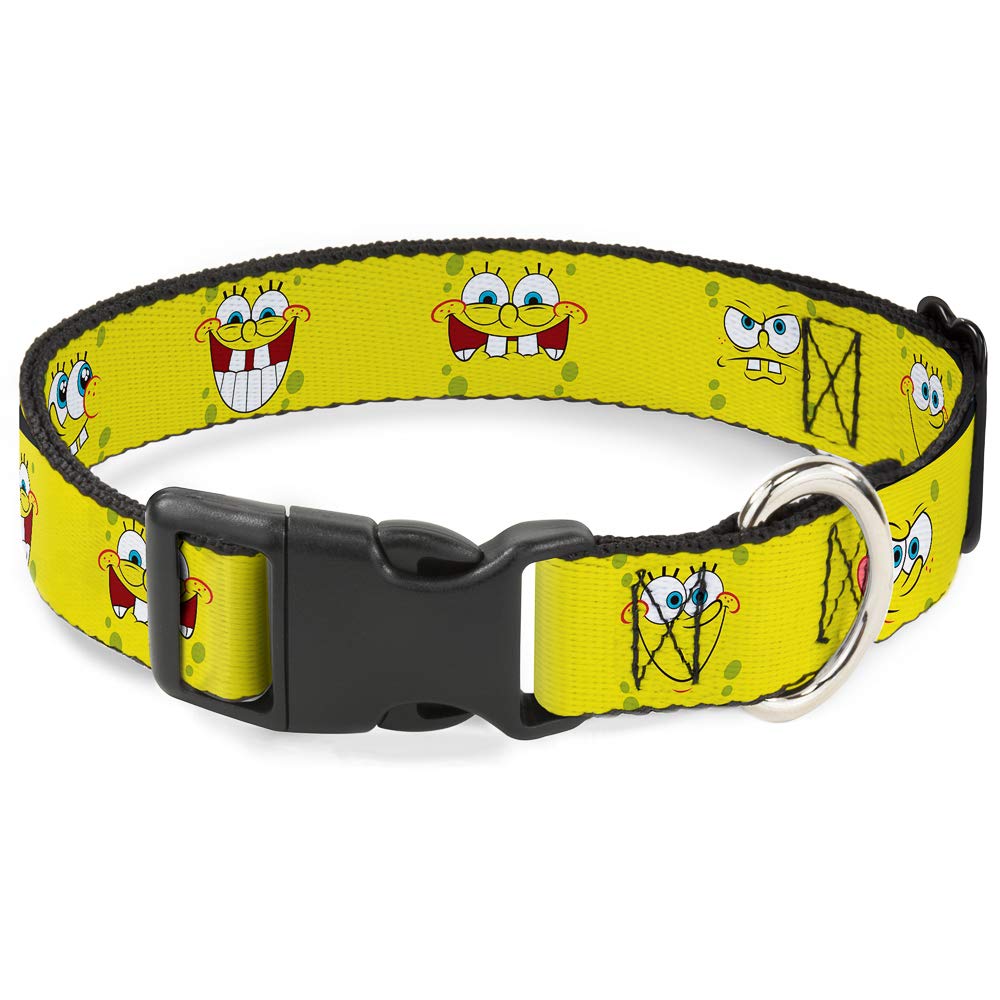 Buckle-Down Spongebob Expressions Dog Collar - 1.0 Inch Wide Adjustable (11-17 Inches) - Durable Plastic Clip for Small to Medium Dogs - Perfect for Daily Walks, Training & Cosplay