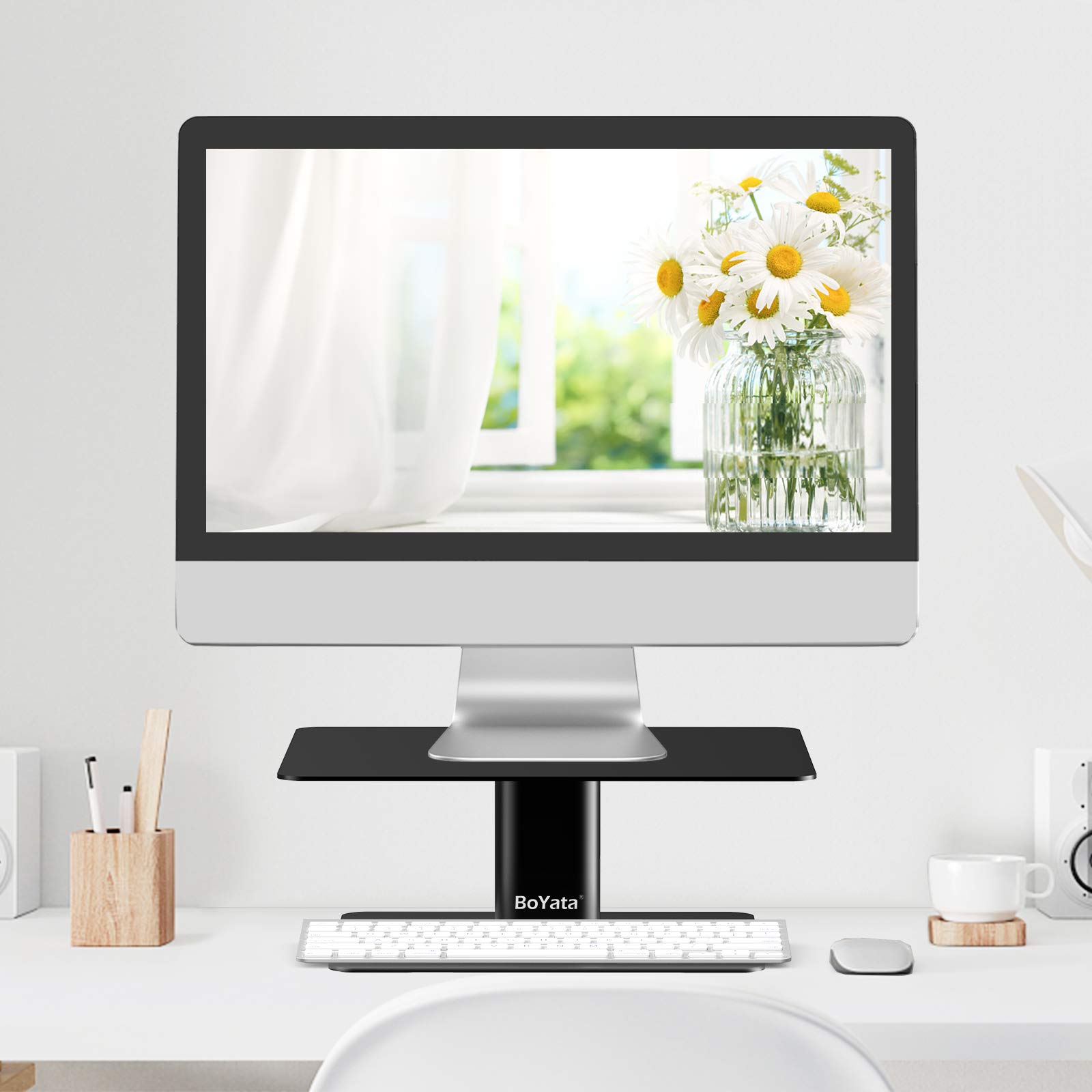 Adjustable Metal Monitor Stand Riser for Computer, Laptop, TV & iMac - Black | Ergonomic Desk Organizer for Home & Office Workspace