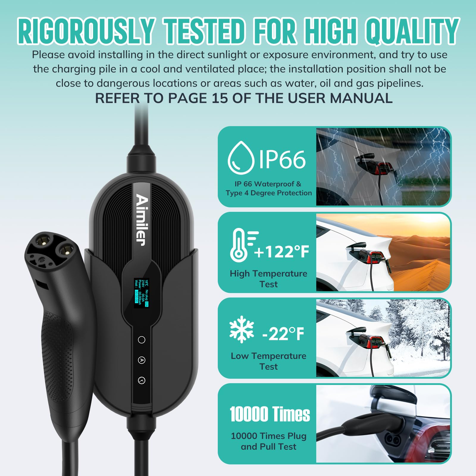 Level 1/2 Tesla Charger with WiFi APP Control - 16Amp, 240V NEMA 6-20 Plug & 120V NEMA 5-15 Adapter - 25ft ETL Certified Cord - Portable EV Charger for Tesla Model X/Y/3/S - Perfect for Home, Garage & Road Trips