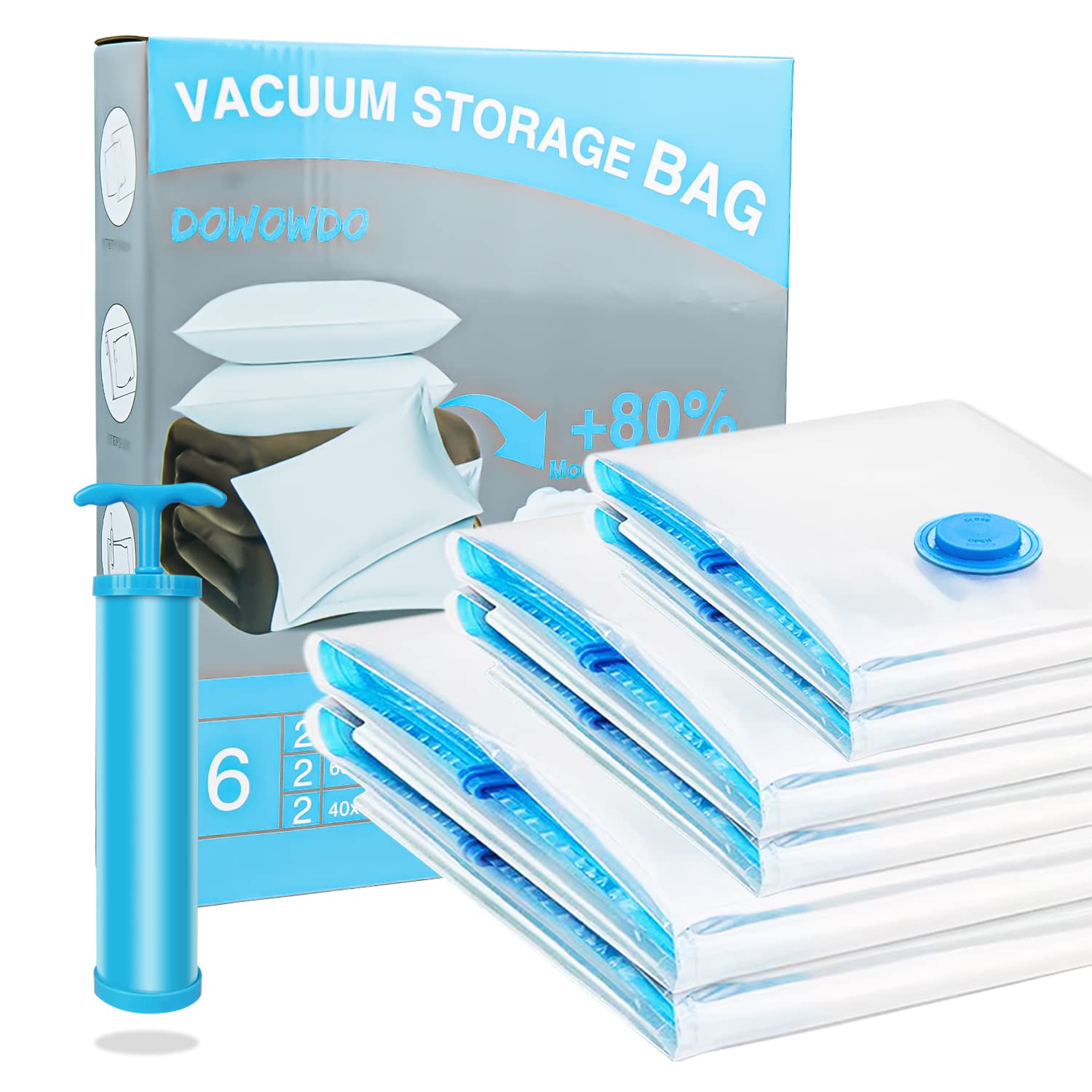 Vacuum Storage Bags with Hand Pump - Space Saving Clothes Organizer for Duvets, Pillows, Bedding & Travel (2 Jumbo + 2 Large + 2 Medium Bags) | Perfect for Seasonal Clothes Storage & Suitcase Packing
