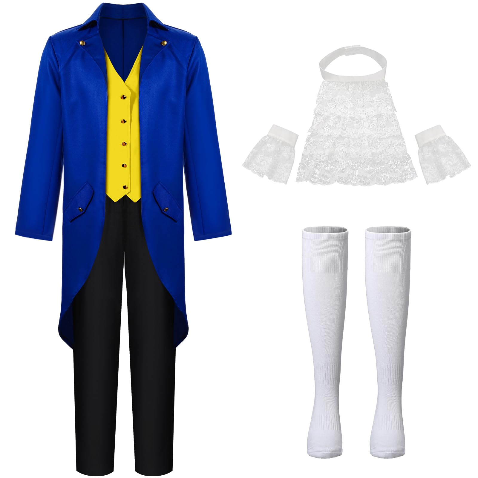 Panitay Men's Aristocrat Costume Set - Vintage Tailcoat with Jabot, Cuffs & Socks for Halloween, Cosplay, Masquerade Parties - Perfect for Renaissance Fairs, Themed Events & Victorian Era Costume Parties