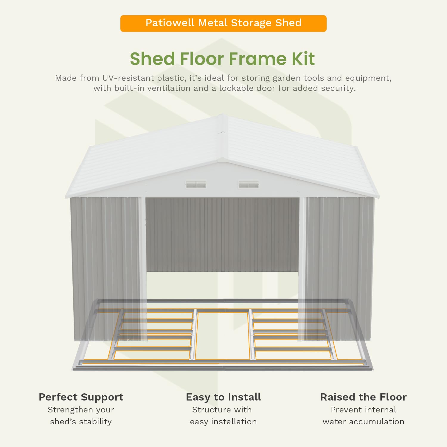 10x12 FT Outdoor Storage Shed with Floor Frame - Heavy Duty Metal Garden Tool Shed with Sloping Roof & Double Lockable Doors - Perfect for Backyard, Patio, Lawn Equipment & Seasonal Storage (Grey)