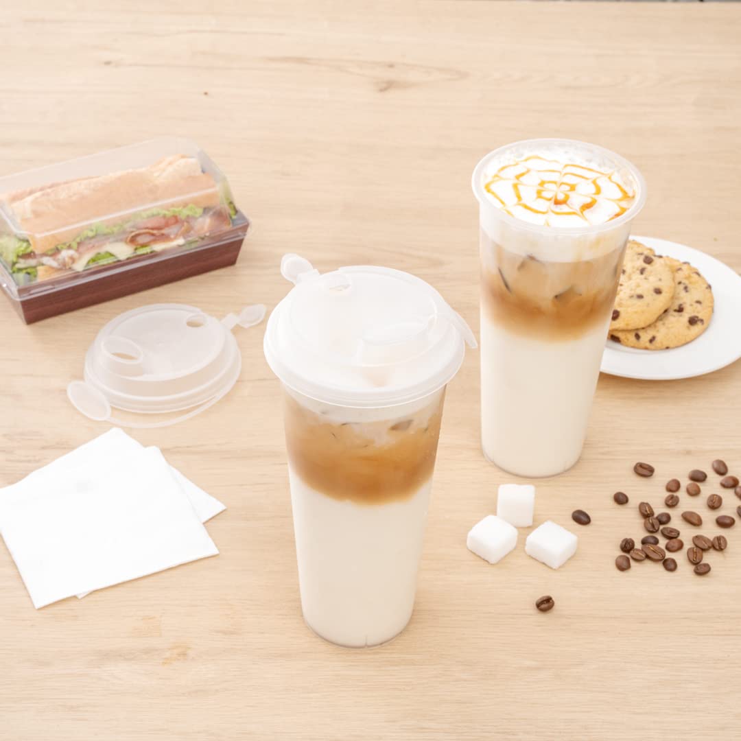 Restaurantware 500-Pack Leakproof Bev Tek Lids for 12oz/16oz/24oz Coffee Cups - 2-in-1 Design with Attached Stoppers, Clear Plastic Disposable Drink Lids (Cups Sold Separately) | Perfect for Coffee Shops, Cafes, Takeout & Office Break Rooms