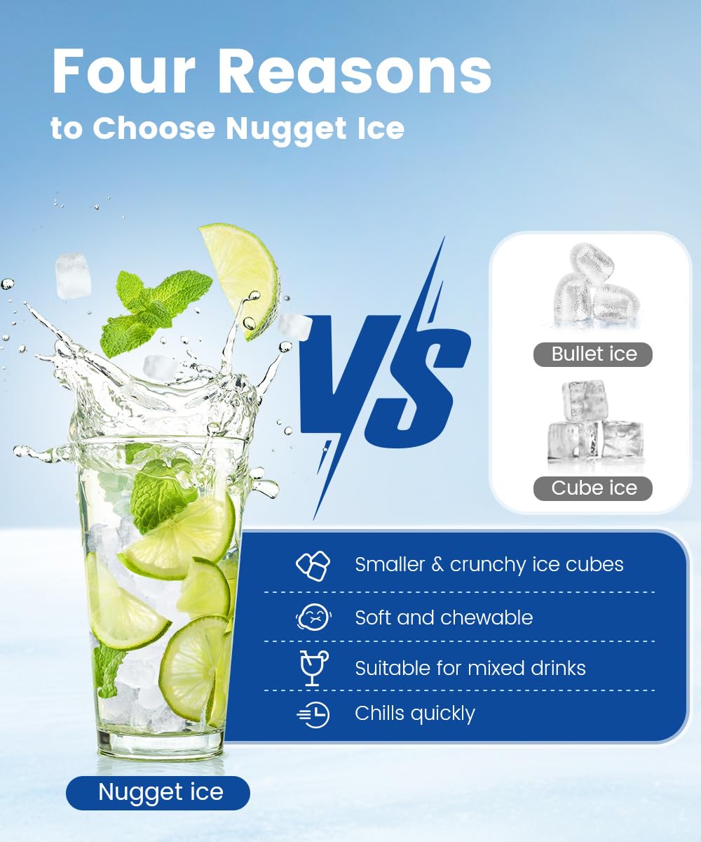 COWSAR Countertop Nugget Ice Maker - 34lbs/24H Soft Chewable Pebble Ice Machine with Auto-Cleaning, One-Click Operation, Includes Basket & Scoop - Perfect for Home, Kitchen, Office, Parties & Outdoor Use