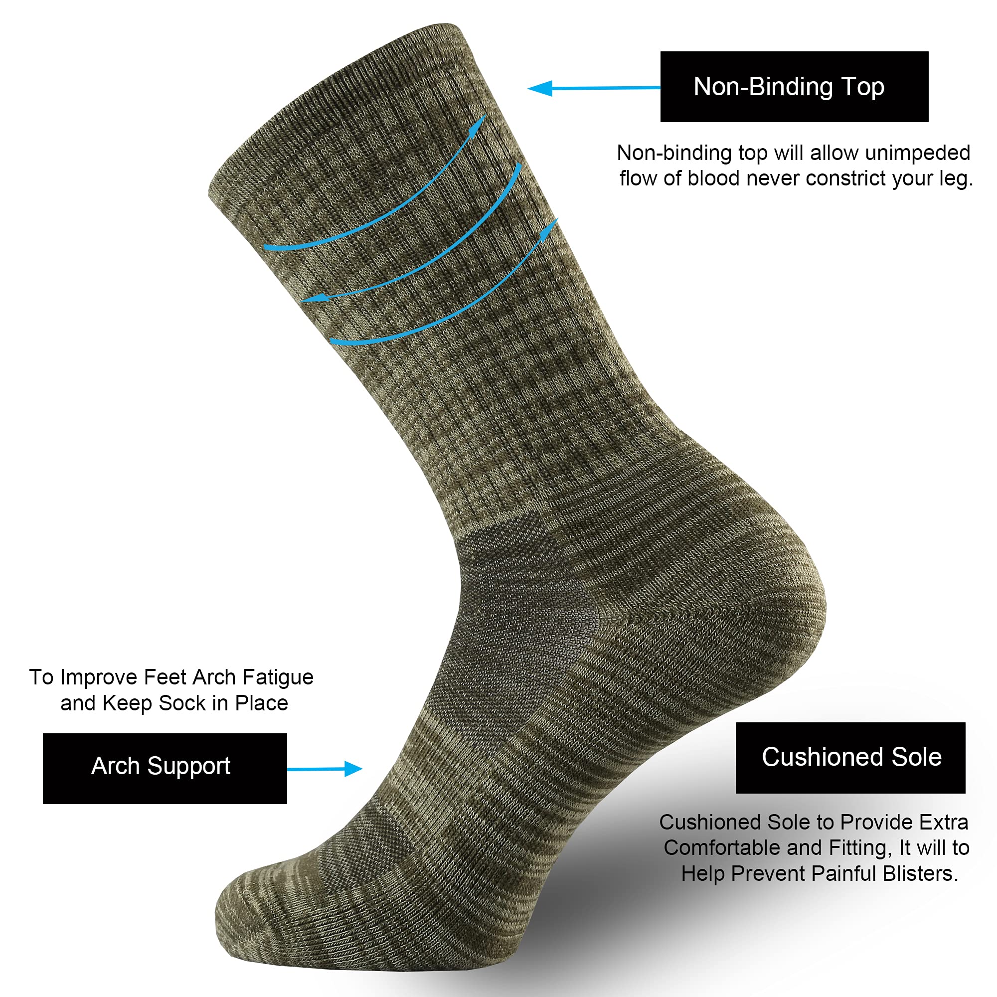ONKE Merino Wool Cushion Crew Socks for Men - Moisture Wicking, Breathable & Comfortable Hiking Socks for Outdoor Activities, Travel & Daily Wear