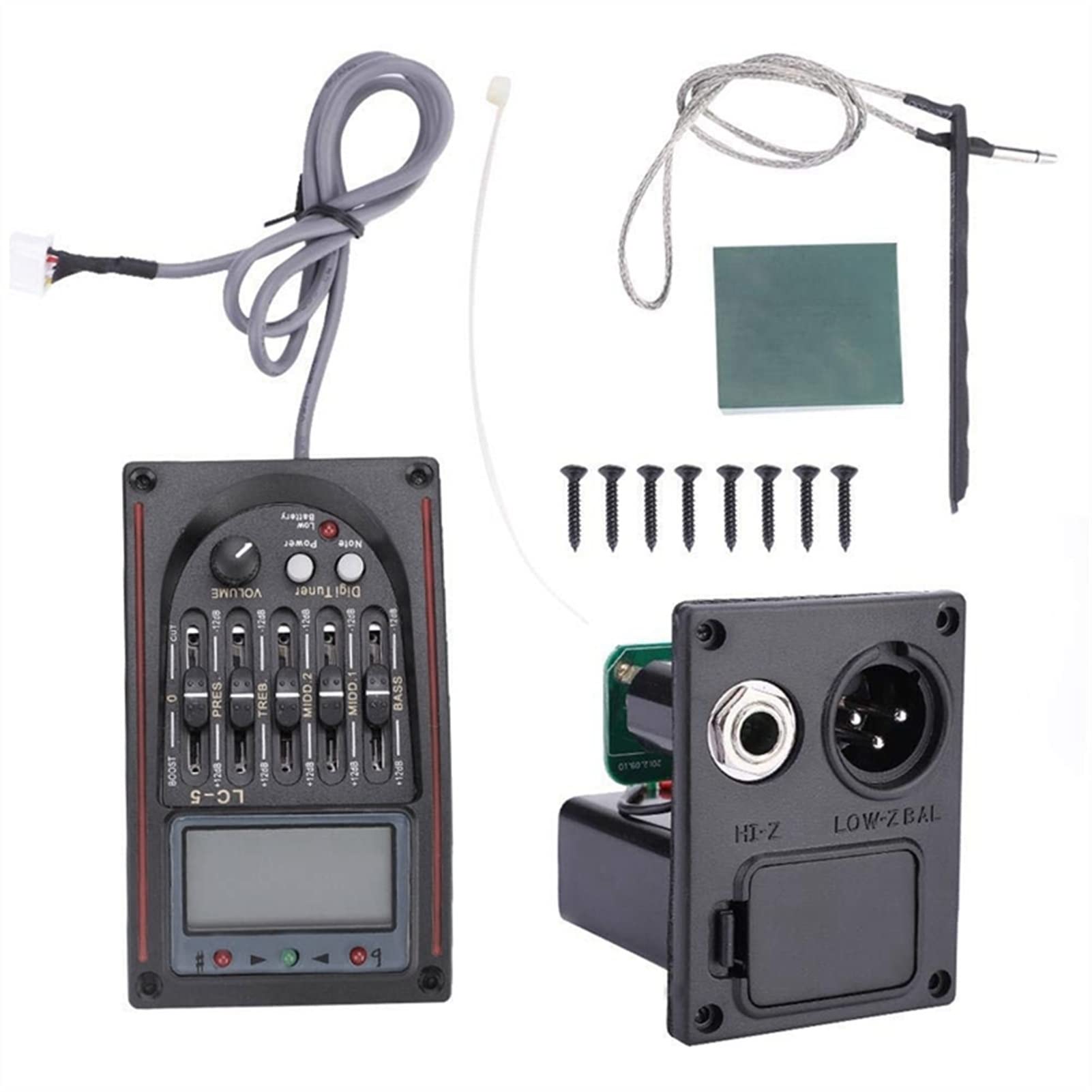 5-Band EQ Acoustic Guitar Pickup with LCD Tuner & Volume Control - Preamp for Enhanced Sound & Easy Tuning - Perfect for Live Performances & Studio Recording