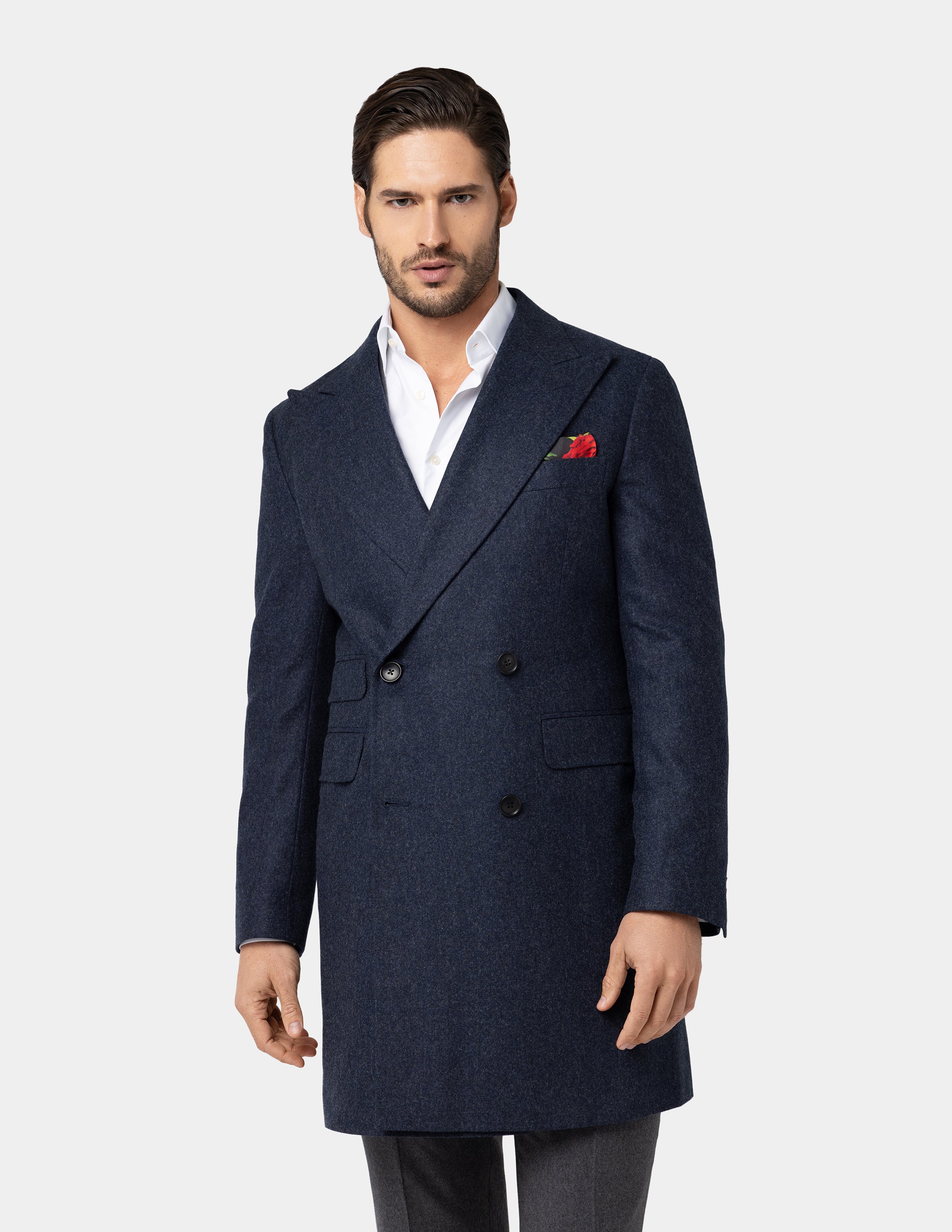 Navy Blue Double Breasted Wool Coat for Women - Classic Winter Trench Coat with Belt - Perfect for Office, Business, and Formal Occasions