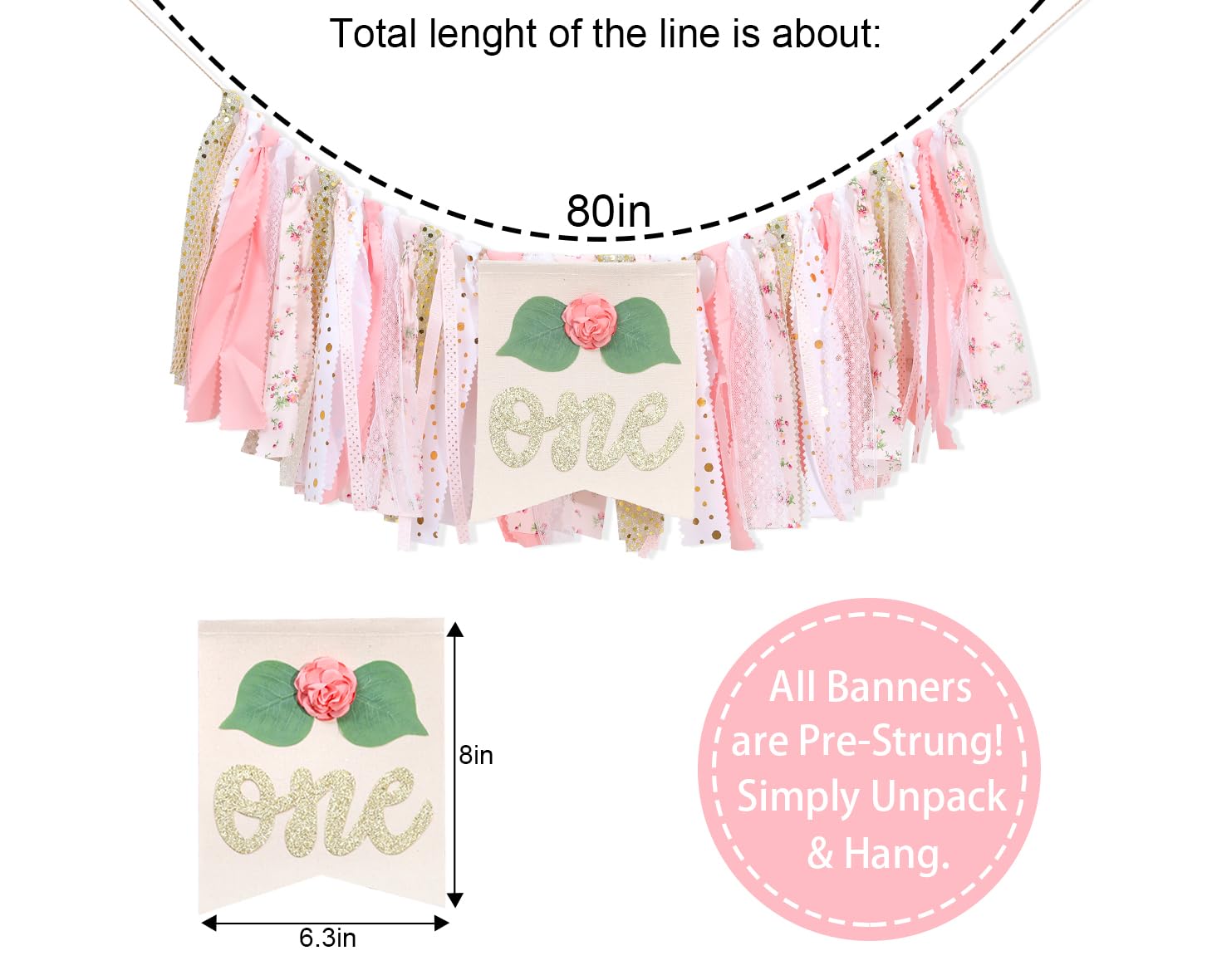 1st Birthday High Chair Banner - Baby Girl First Birthday Decorations for Photo Booth Props, Party Souvenirs & Kids Gifts | Perfect for Birthday Photoshoots, Cake Smash Sessions & Nursery Decor