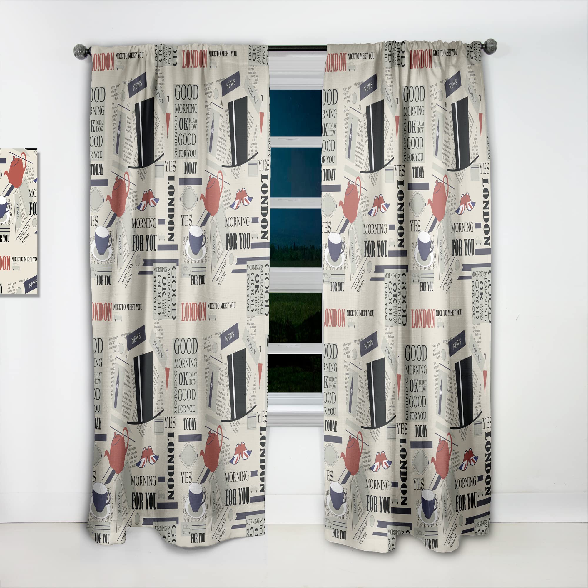 Retro London Good Morning Thermal Insulated Curtains - Single Panel 52x84 - Blackout Drapes for Bedroom & Living Room - Perfect for Home Decor, Privacy & Energy Efficiency