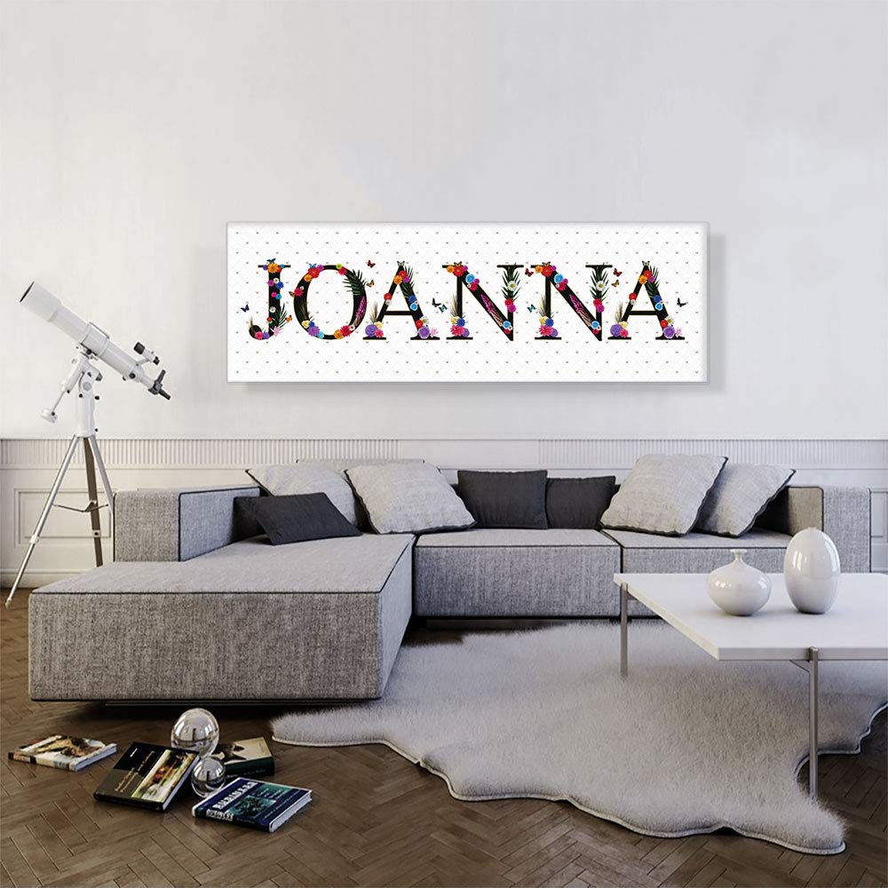JOANNA Girls Name Canvas Wall Art - 60x20 Inch Stretched Framed Painting, Nursery Decor, Personalized Room Decor for Baby Girls - Perfect for Bedroom, Playroom & Birthday Gifts