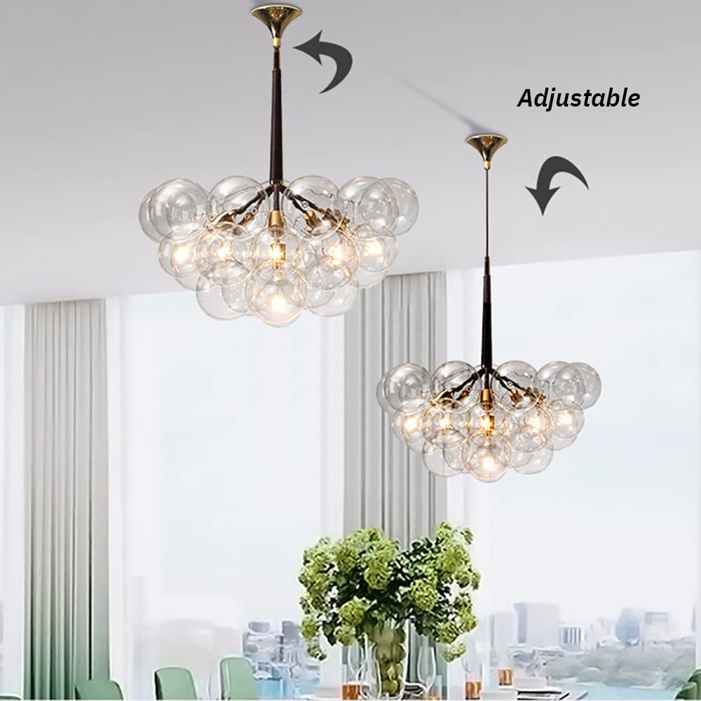 Modern Glass Globe Chandelier - Bubble Ball Pendant Light Fixture with 3 Lights for Bedroom, Living Room, Dining Room & Entrance | Elegant Ceiling Lighting for Home Decor