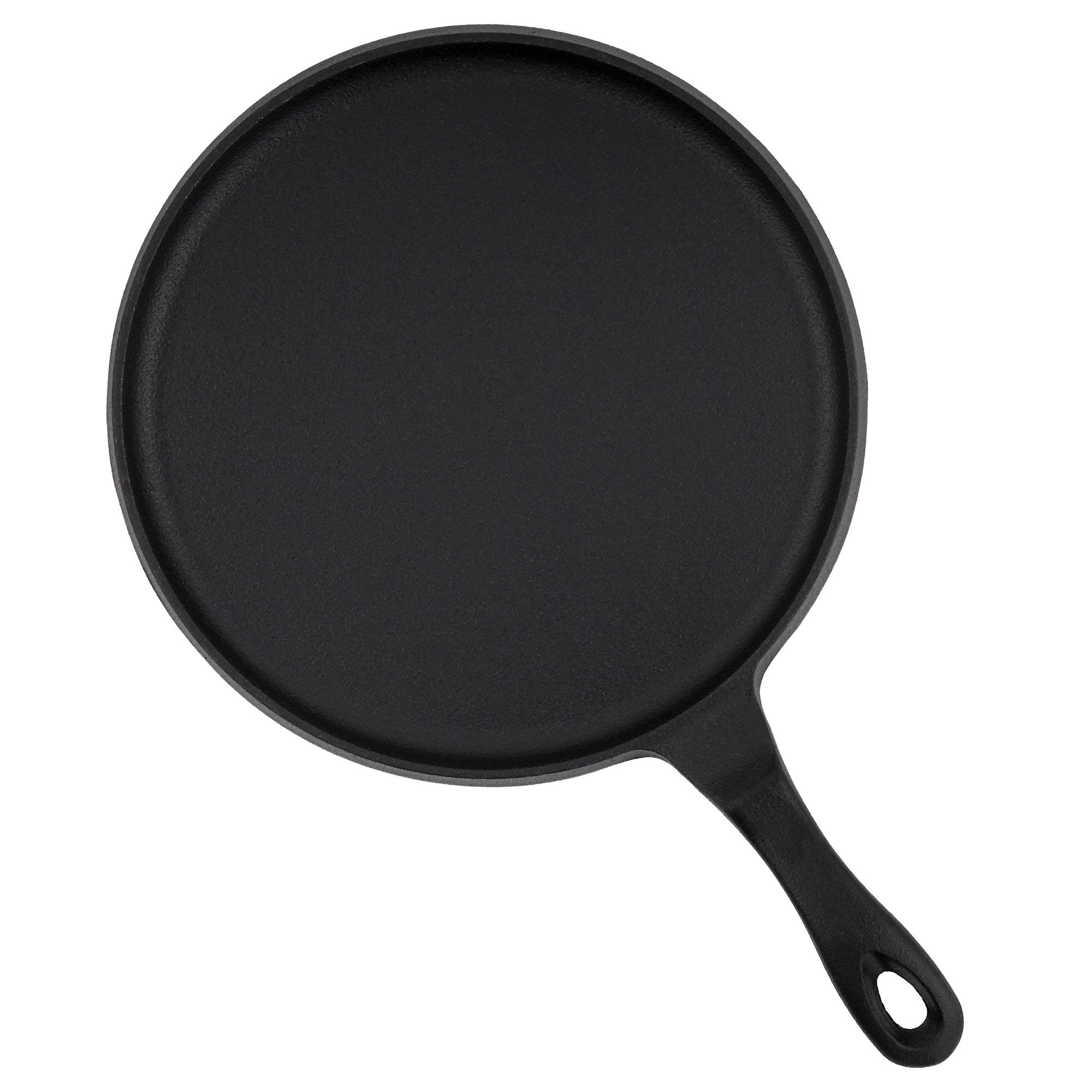 BBQ-TORO 26cm Pre-Seasoned Cast Iron Crepe Pan - Induction Compatible, Non-Stick Pancake & Crepe Maker for Stovetop, Camping & Outdoor Cooking