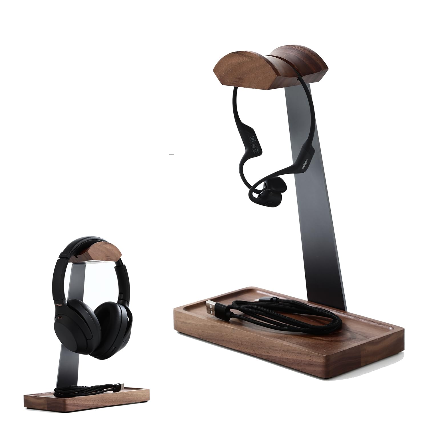 Premium Walnut Wood Headphone Stand with Storage Base - Stylish Desk Organizer for AirPods Max, Bose, Sony, Sennheiser & Gaming Headsets - Perfect Gift for Audiophiles & Gamers - Ideal for Home Office, Gaming Setup & Studio Use