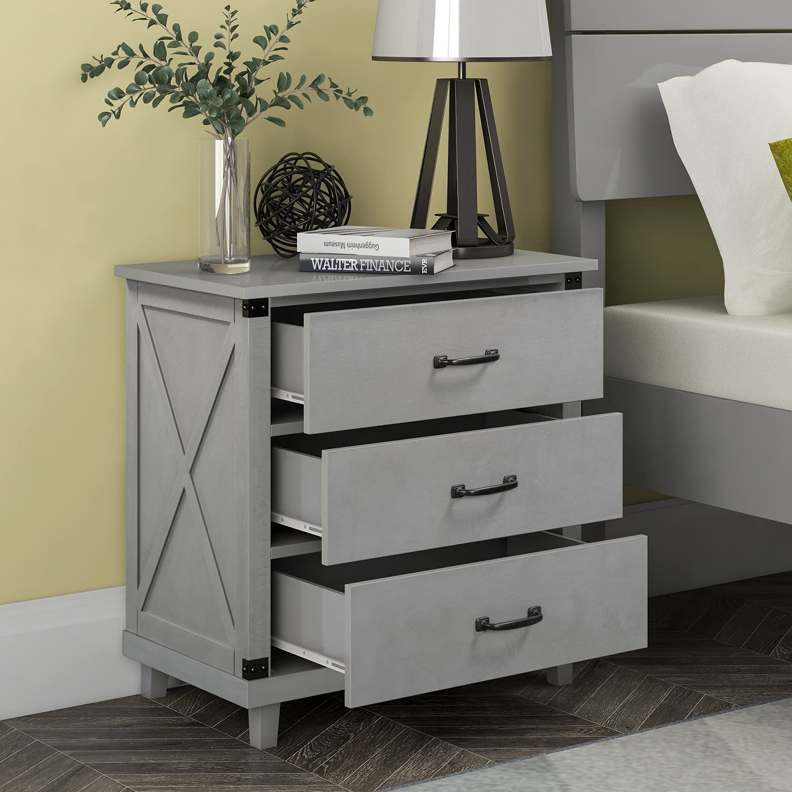 Modern Gray Nightstand with 3 Drawers - Stylish Bedroom Storage Solution for Small Spaces | Perfect for Bedside Organization, Apartment Living & Guest Rooms