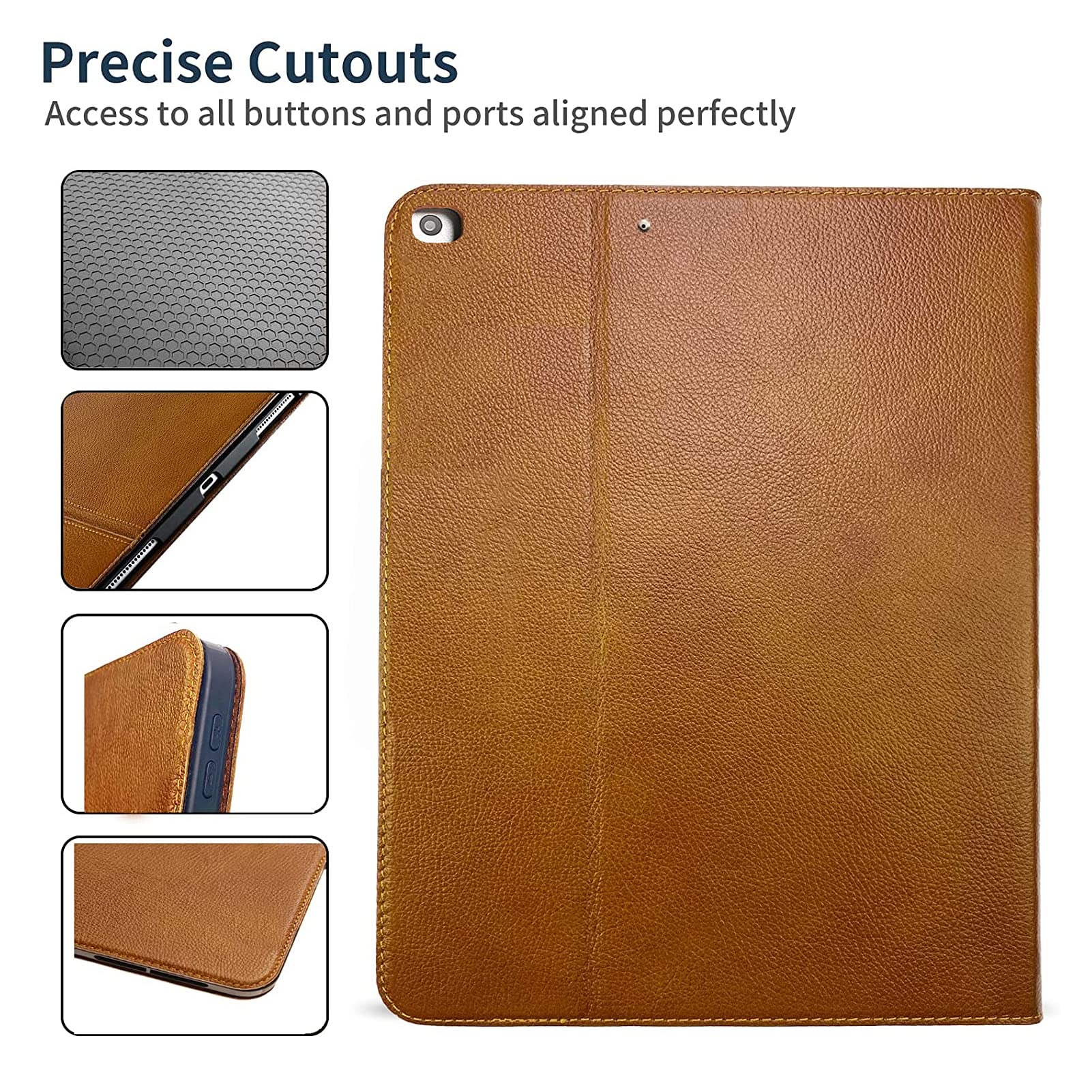 Genuine Leather iPad Case for iPad 9.7 Inch (6th/5th Generation 2018/2017) & iPad Air 2/1 - Premium Cowhide Folio Cover with Auto Sleep/Wake, Anti-Fingerprint & Slip-Resistant Design, Adjustable Stand (Brown) - Perfect for Work, Travel & Home Use