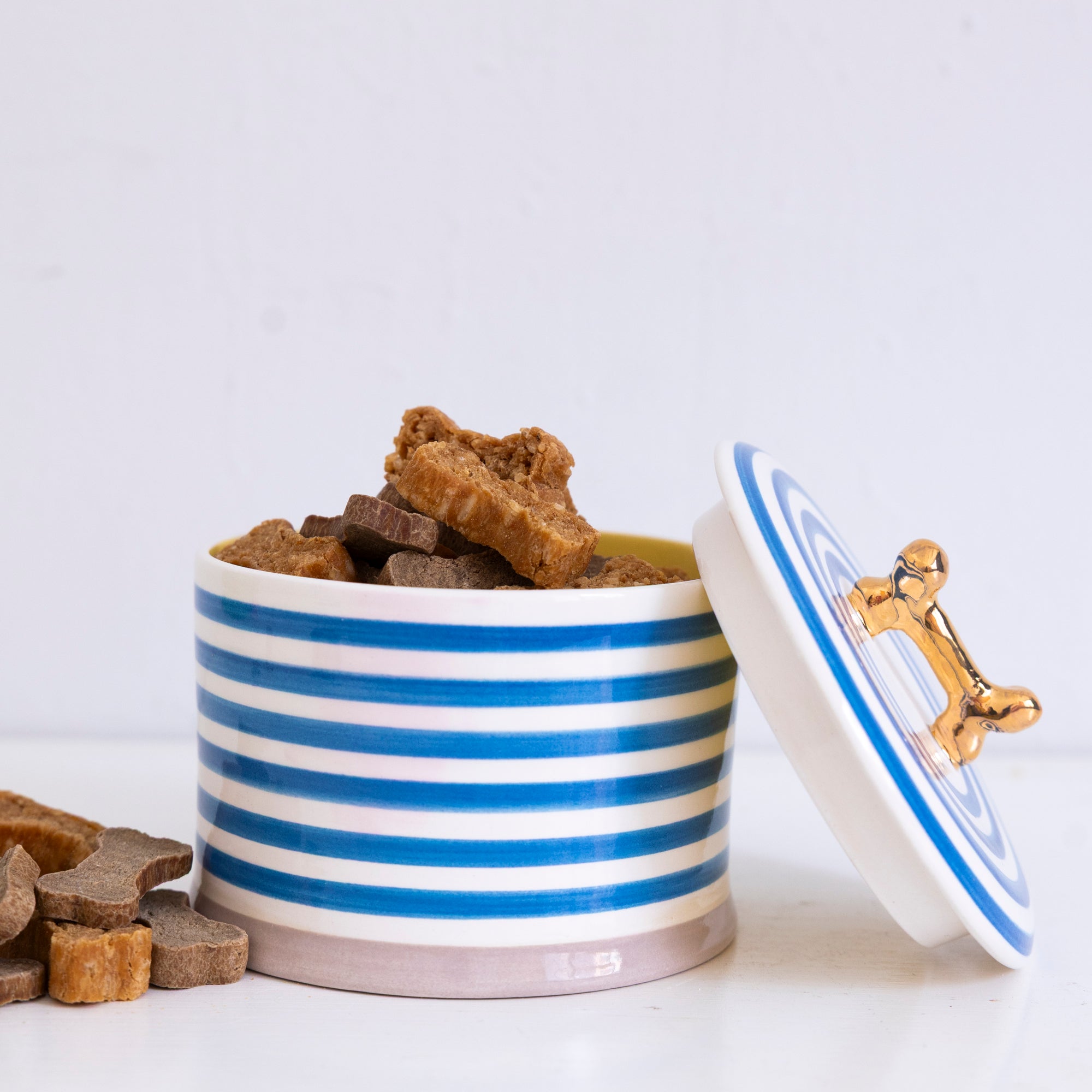 Jill Rosenwald X Polkadog Ocean-Themed Bone Jar - Ceramic Pet Treat Storage Container for Dogs - Perfect for Kitchen Counter or Pet Feeding Station Organization