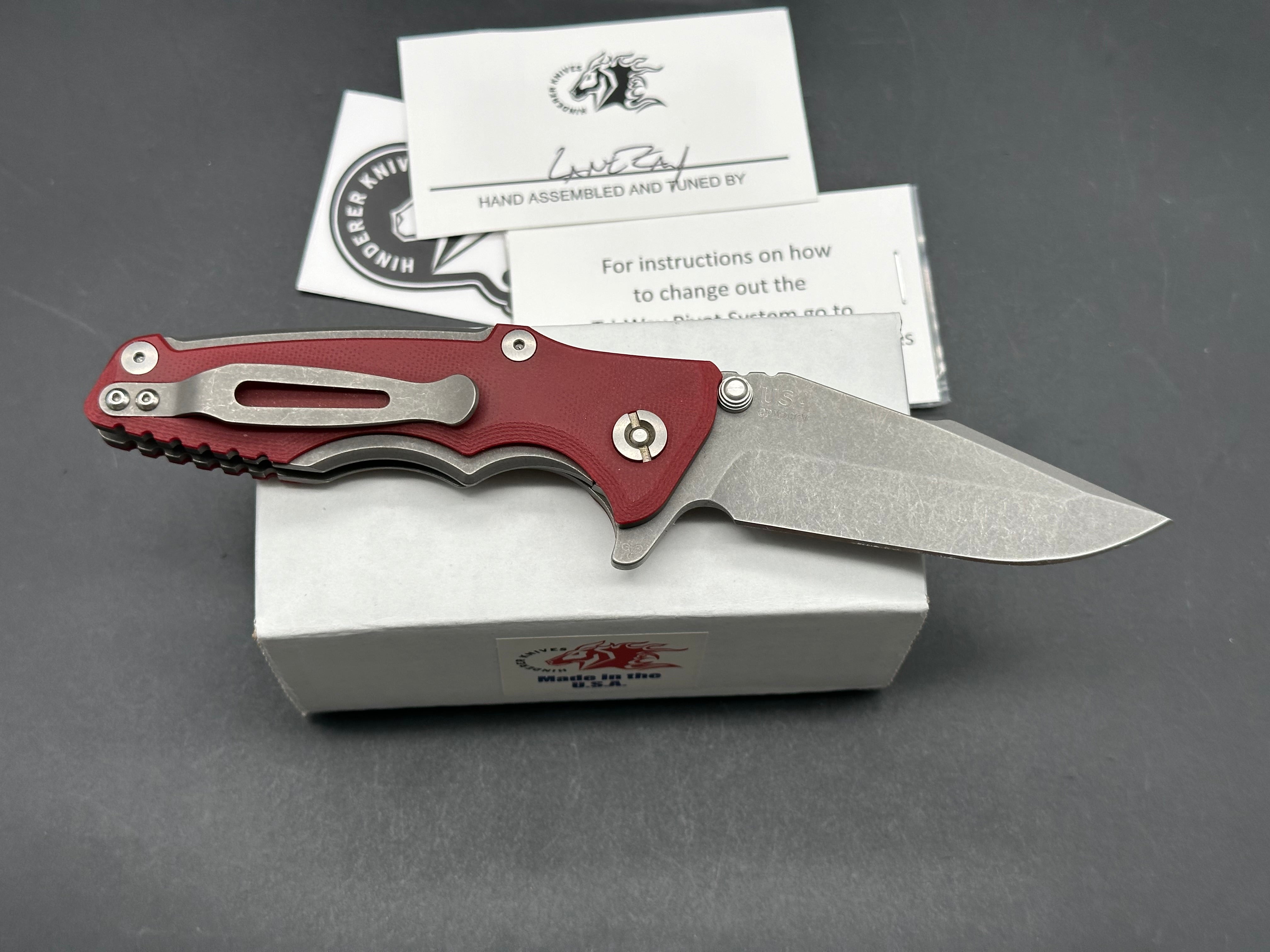 Hinderer Eklipse 3.0 Harpoon Spanto Folding Knife - Red G10 Handle - EDC Pocket Knife for Outdoor, Camping & Everyday Carry