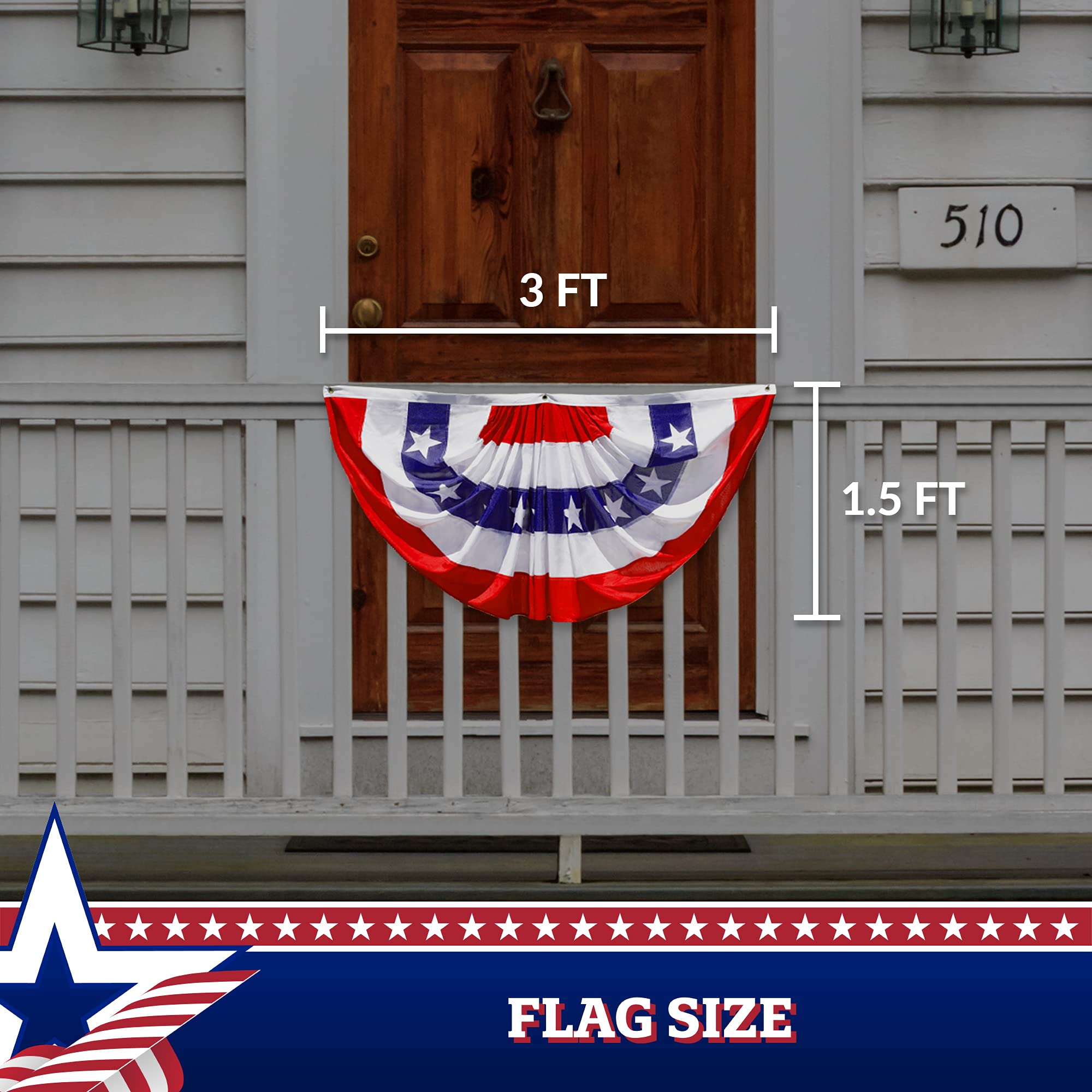G128 – 10 Pack: 1.5x3 Feet American USA Pleated Fan Flags - Patriotic Stars & Stripes Bunting Decorations with Canvas Header & Brass Grommets (150D Printed) - Perfect for 4th of July, Memorial Day, Labor Day & Patriotic Party Decorations