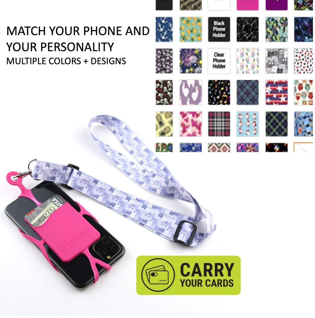 Gear Beast Adjustable Phone Lanyard for iPhone & Samsung Galaxy - Silicone Phone Holder with Card Pocket & Satin Polyester Strap | Perfect for Work, Travel, and Outdoor Activities