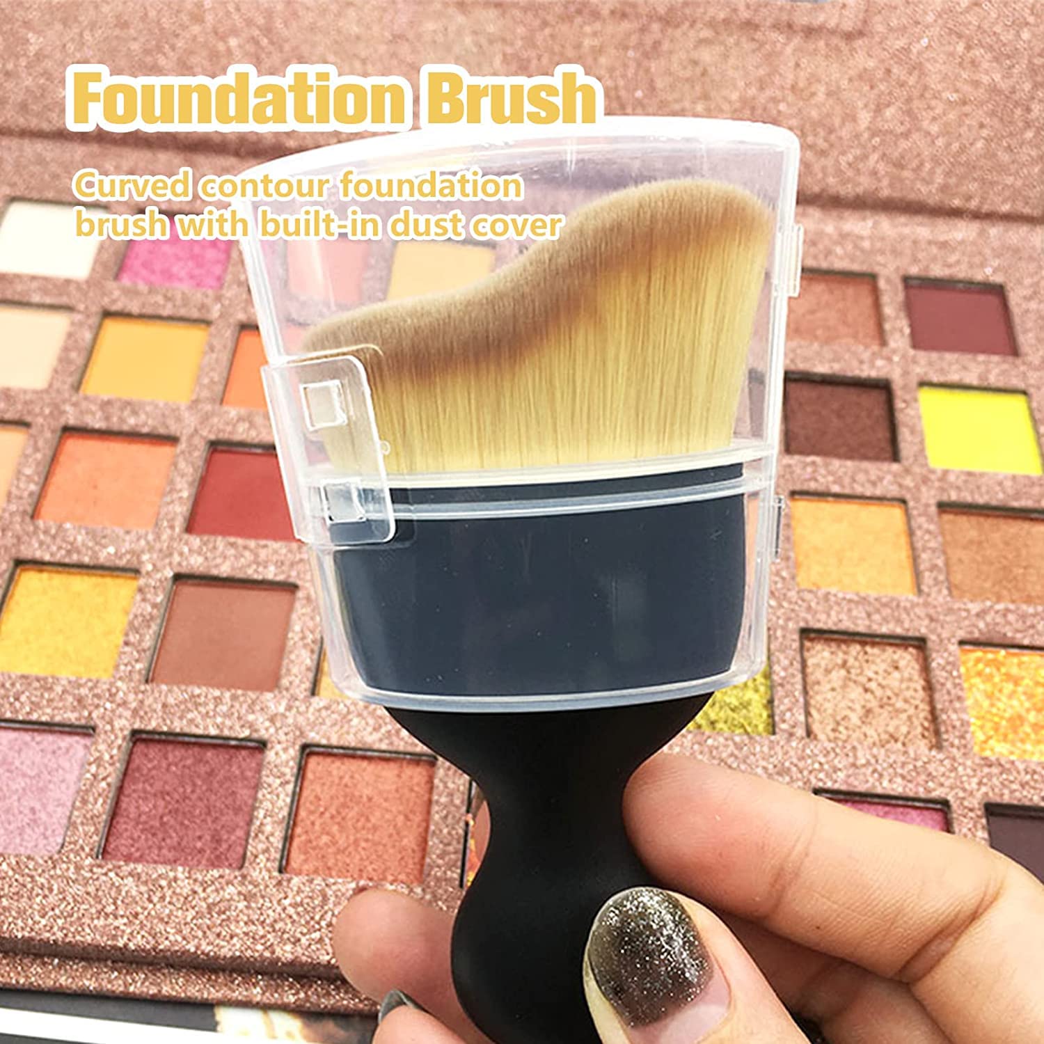TCCO Foundation Makeup Brush - Flat Kabuki for Liquid, Cream & Powder - Travel-Friendly with Case for On-the-Go Beauty