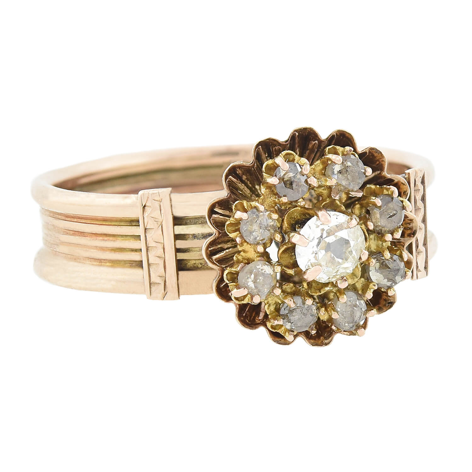 Victorian Style 10kt/14kt Gold Diamond Flower Ring for Women - Elegant Vintage Jewelry Gift for Wedding, Anniversary & Special Occasions
