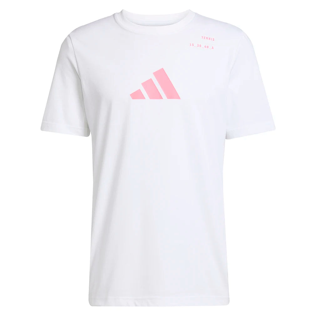 Men's Graphic Tennis T-Shirt - White Cotton Short Sleeve Tee for Casual Wear, Sports & Everyday Outfits
