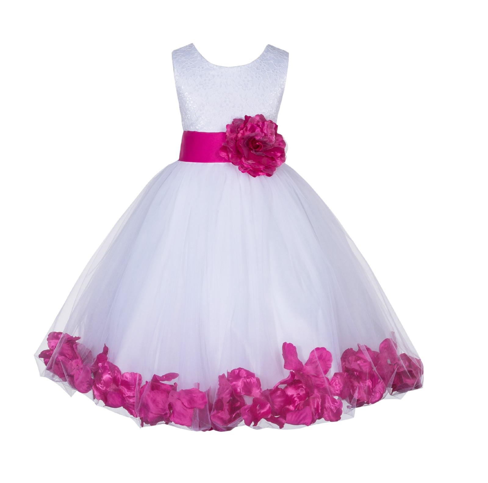 White Flower Girl Dress with Lace Top & Tulle Skirt - Pink, Navy Blue, Orange | Mercury R65T | Perfect for Weddings, Baptisms & Special Occasions
