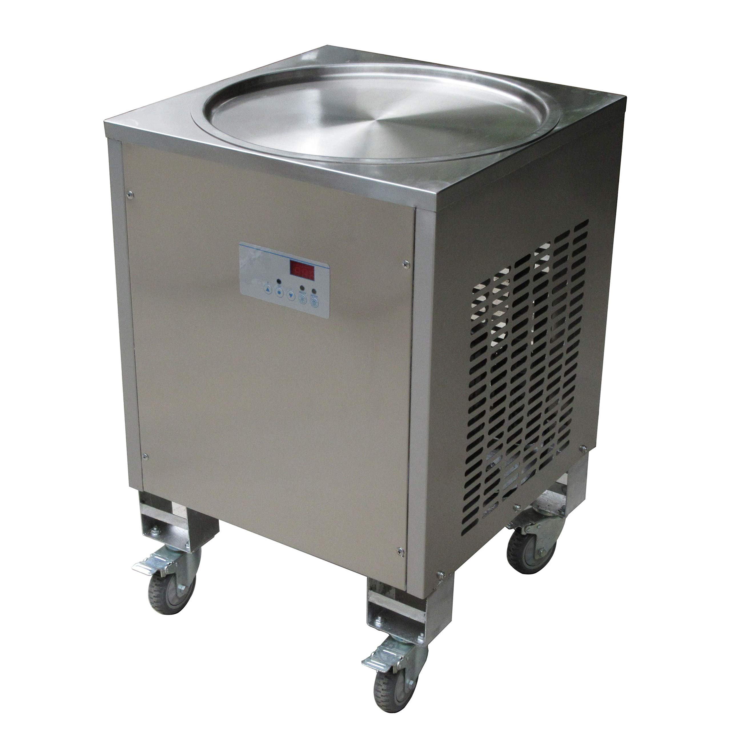 Commercial 20-Inch Single Round Pan Roll Ice Cream Machine - Thai Stir Fry & Fried Ice Cream Maker for Restaurants & Dessert Shops - Perfect for Making Rolled Ice Cream, Gelato & Frozen Treats
