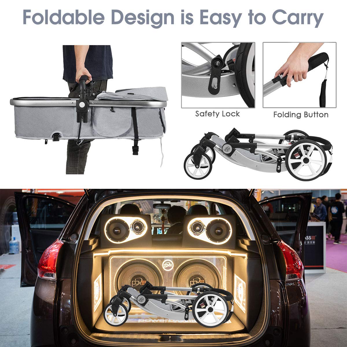 **HONEY JOY Baby Stroller - Convertible Infant Bassinet Stroller with Adjustable Canopy, Backrest & Storage Basket | Foldable Newborn Carriage Pram for Outdoor Walks, Shopping & Travel (Gray)**