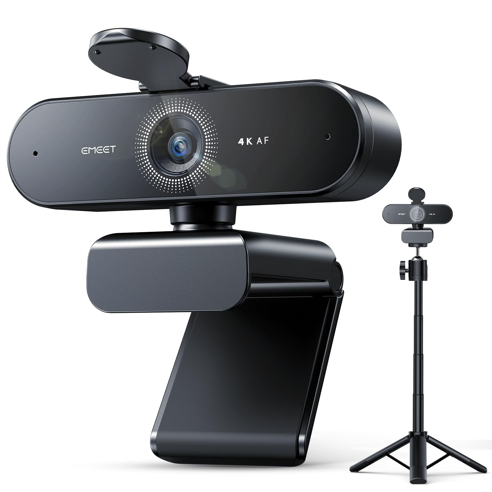EMEET NOVA 4K Webcam with Tripod Stand - 4K UHD Streaming Camera with PDAF Autofocus, Adjustable Height & 360° Swivel Head, Dual Noise-Canceling Mics, USB Plug & Play, Privacy Cover - Perfect for Zoom Meetings, YouTube Live Streaming & Remote Work