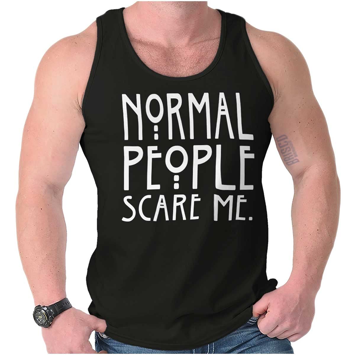 Brisco Brands Horror Tank Top - 'Normal People Scare Me' Graphic Tee for Men & Women | Halloween Costume, Horror Movie Fan Gift, Goth Fashion Statement