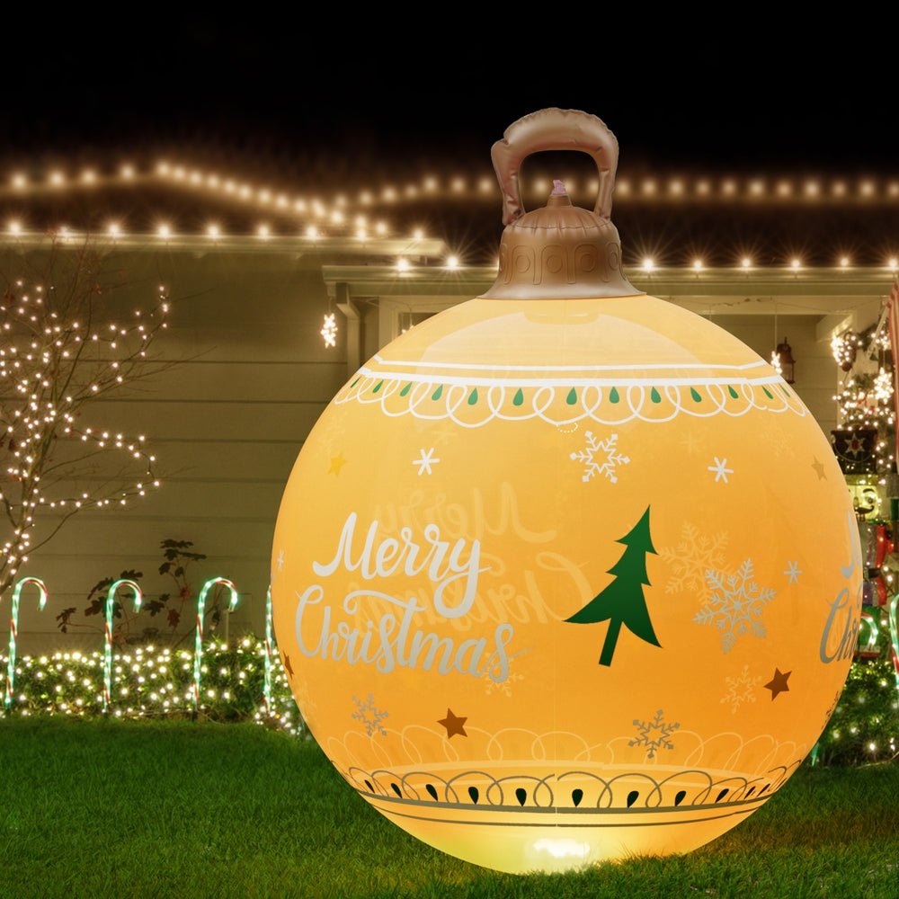 60cm Giant Gold LED Inflatable Christmas Ball Decoration - Outdoor Holiday Party Decor for Yard, Garden, and Festive Events
