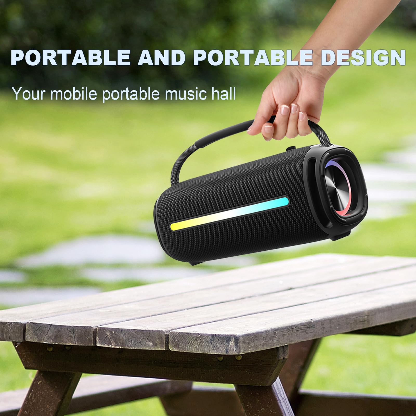 Portable Bluetooth Speaker with 20W Super Bass, Waterproof Wireless Speaker with Colorful LED Lights, TWS Pairing - Perfect for Outdoor, Beach, Party, Travel & Home Use (Blue)