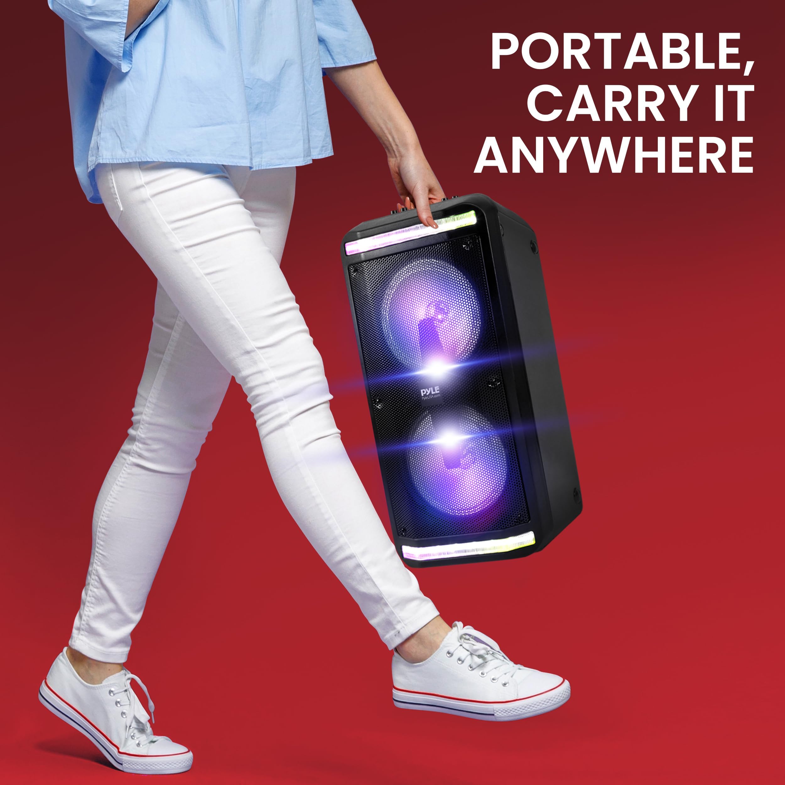 Pyle 500W Rechargeable Bluetooth PA Speaker System with Party Lights, Mic Input, USB/SD Card Reader, AUX & Radio - Portable Boombox for Outdoor Events, Parties, DJ Performances & Home Entertainment