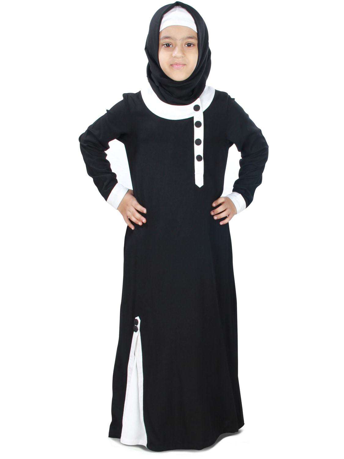 Jaza Rayon Black Kids Abaya Dress - Islamic Prayer Dress for Girls - Perfect for Eid, Mosque, and Special Occasions