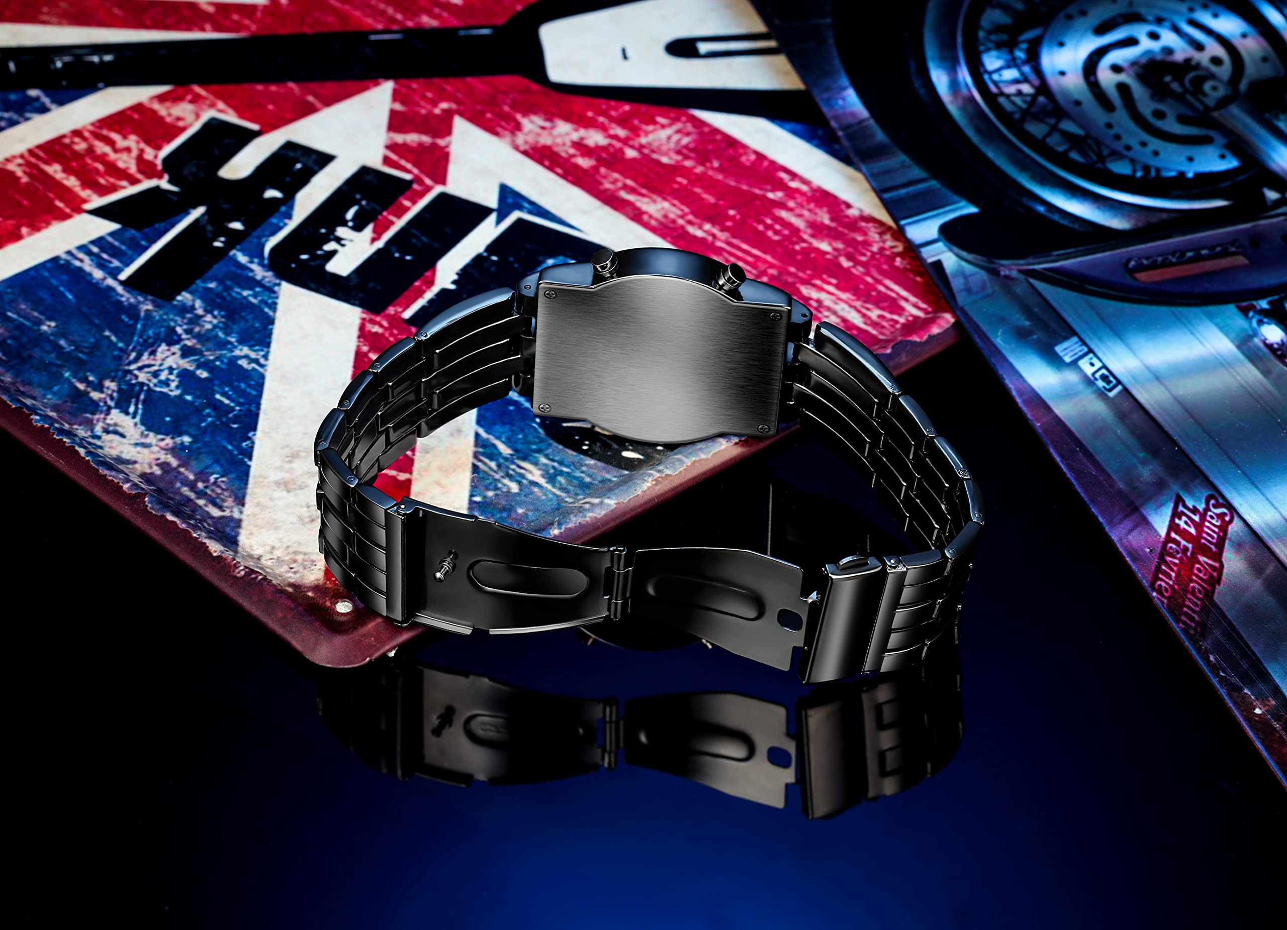 Binary Matrix Blue LED Digital Watch for Men - Classic Creative Fashion Black Plated Wristwatch | Perfect for Casual Wear, Office & Night Out