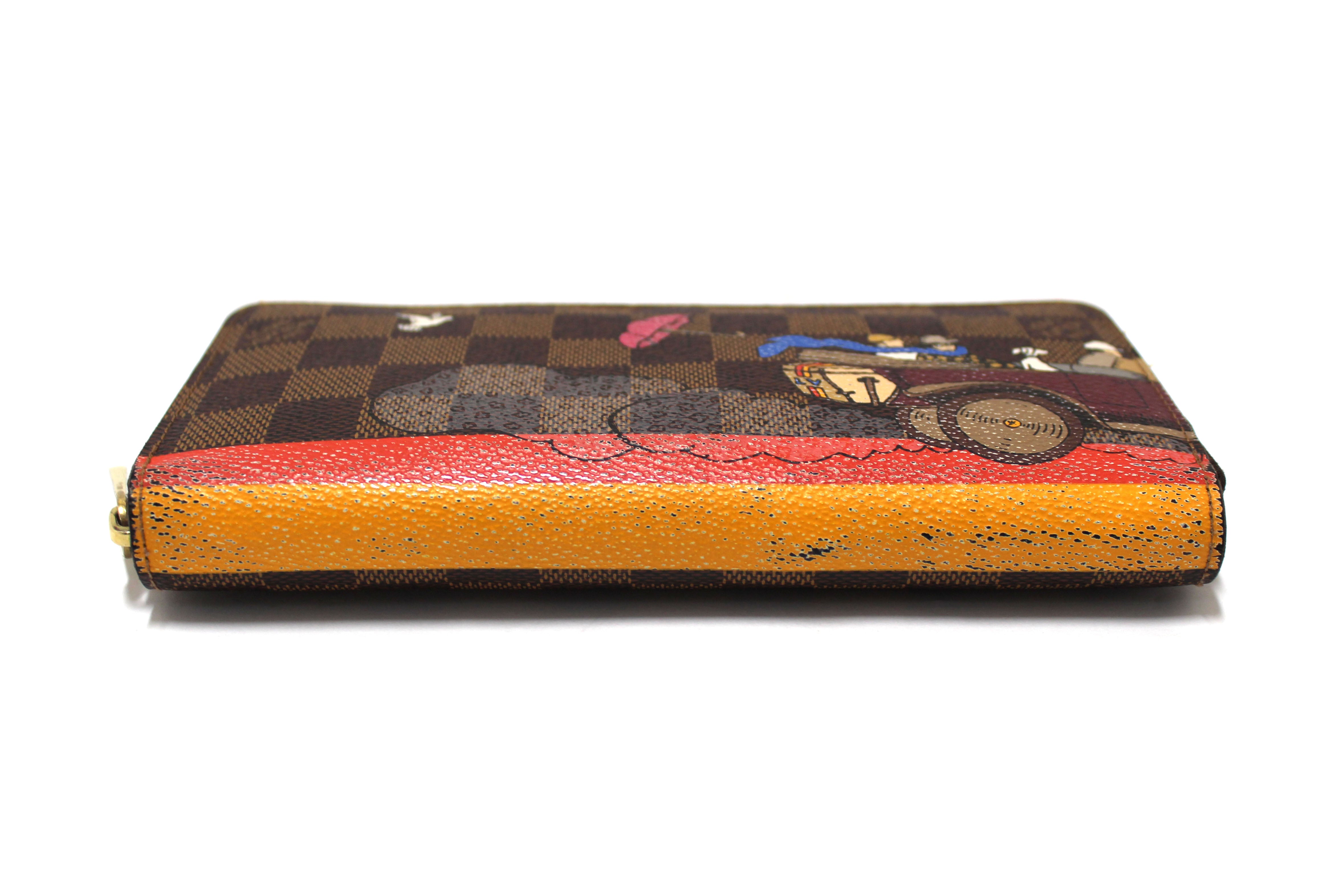 Authentic Louis Vuitton Damier Ebene 2015 Christmas Animation Zippy Wallet Poppy Red - Luxury Designer Wallet for Women, Perfect for Holiday Gifts & Everyday Use