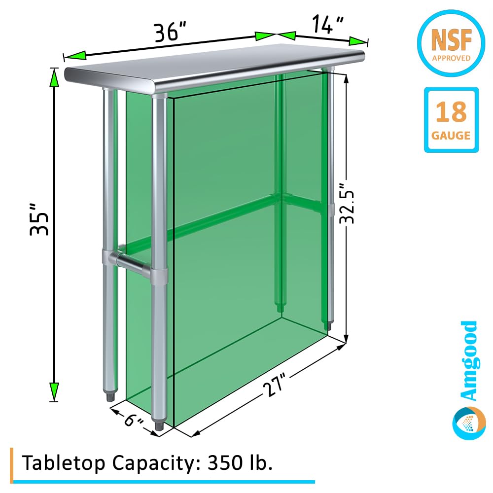AmGood Stainless Steel Work Table with Open Base - 36