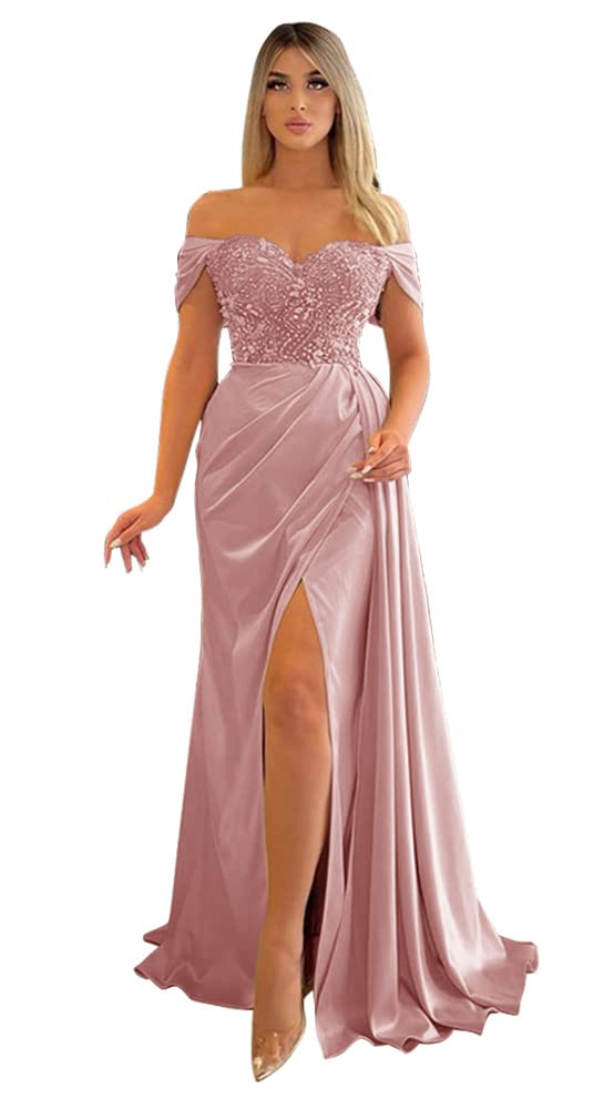 2022 Mermaid Slit Prom Dresses | Off Shoulder Beaded Bridesmaid Gowns | Elegant Formal Evening Party Dresses for Women | Perfect for Prom, Wedding & Special Occasions