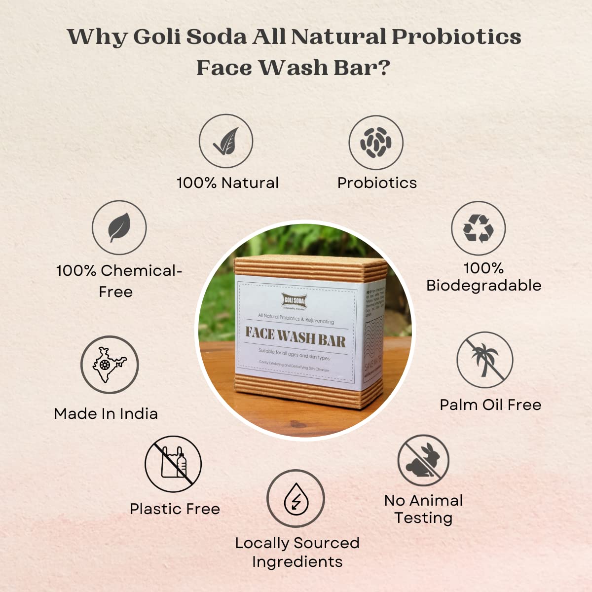 GOLI SODA All Natural Probiotics & Rejuvenating Face Wash Bar - Pack of 1 | Gentle Cleansing for Sensitive Skin | Perfect for Daily Skincare Routine & Travel