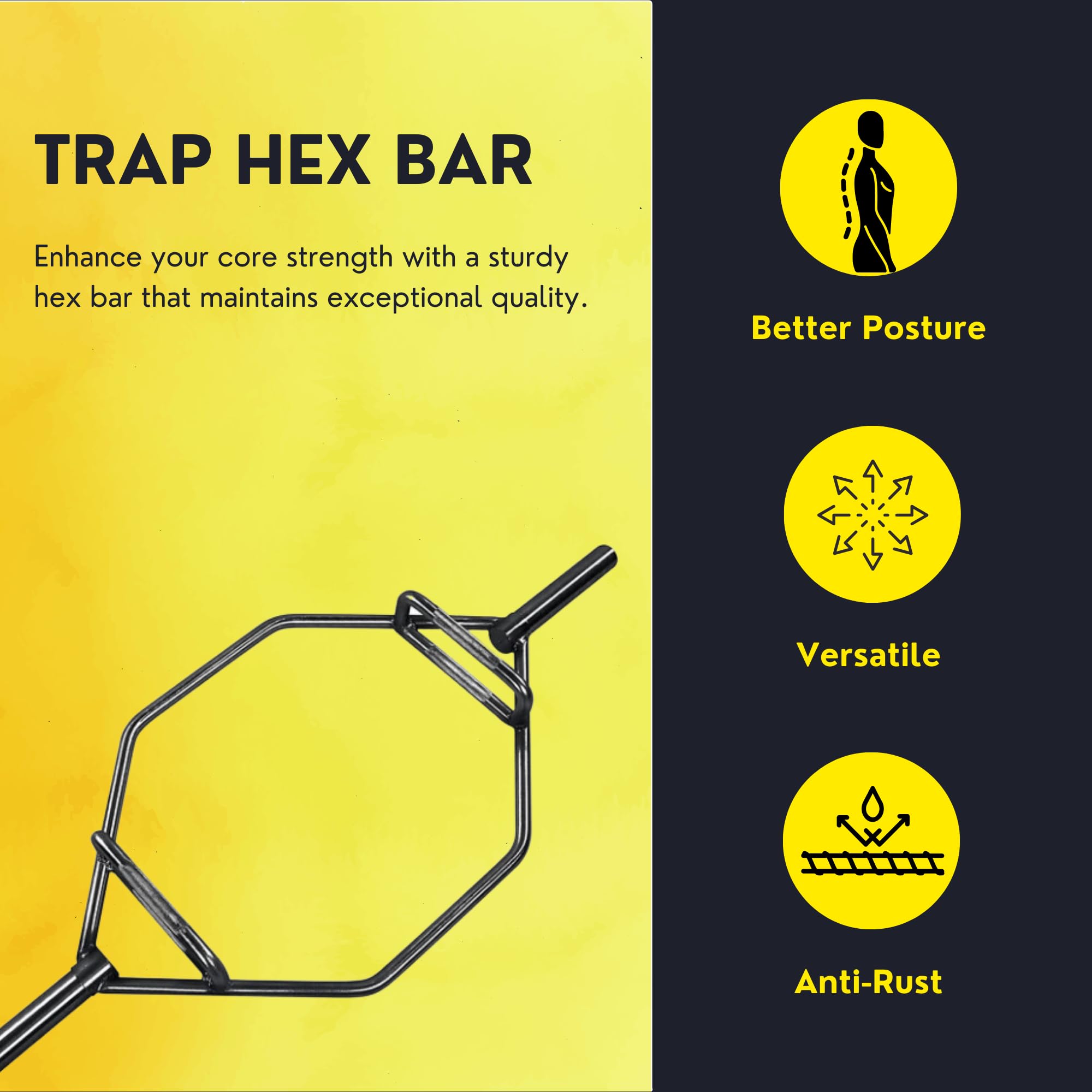 HulkFit 2-Inch Olympic Trap Bar Hex Bar for Weightlifting & Strength Training - Home & Commercial Gym Equipment for Deadlifts, Squats, Rows, Bench Press & Farmer Carries - Perfect for CrossFit, Powerlifting & Functional Fitness Training - Multicolor