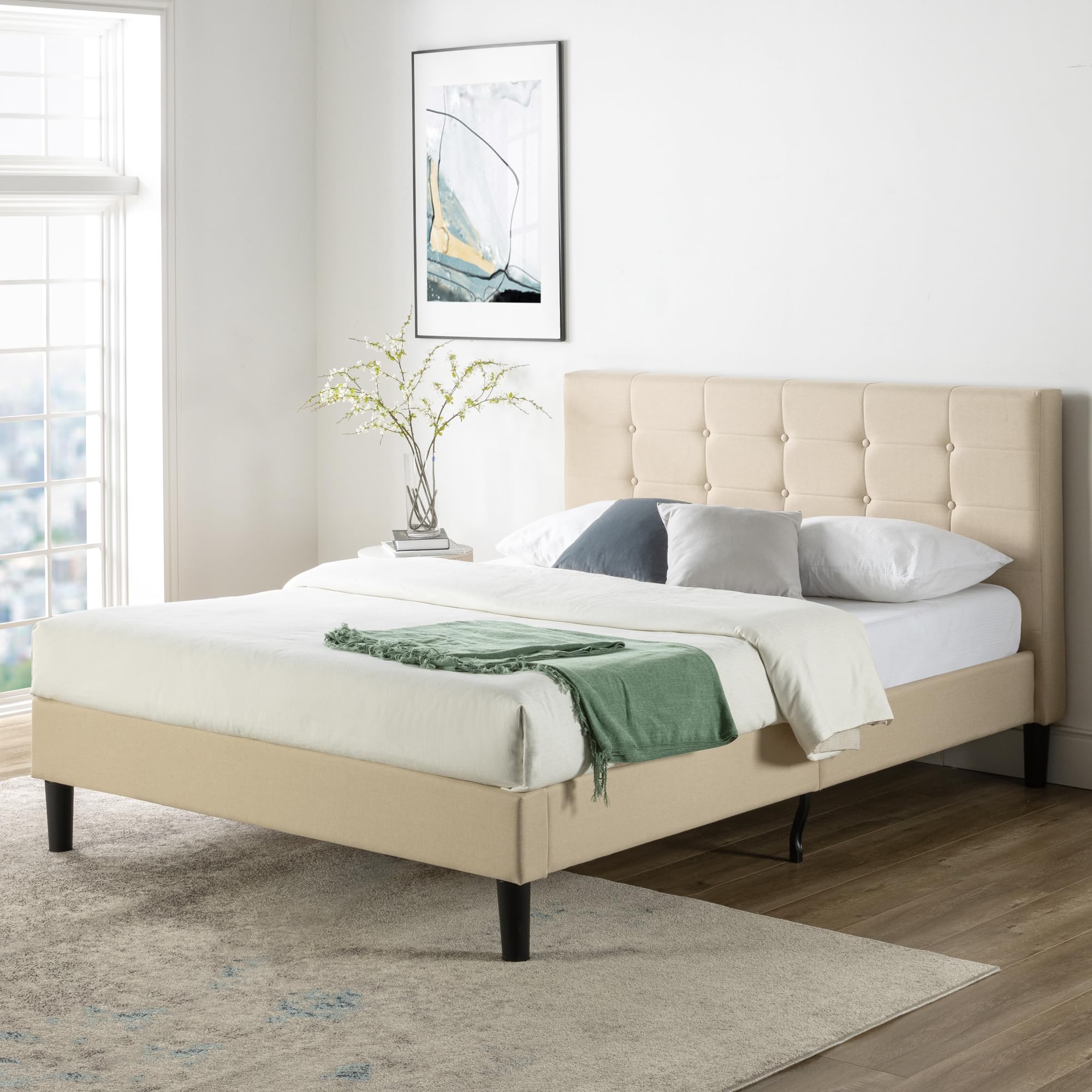 ZINUS Ibidun Full Size Upholstered Platform Bed Frame with Wood Slat Support - No Box Spring Needed - Easy Assembly - Beige - Perfect for Modern Bedrooms, Guest Rooms & Small Spaces