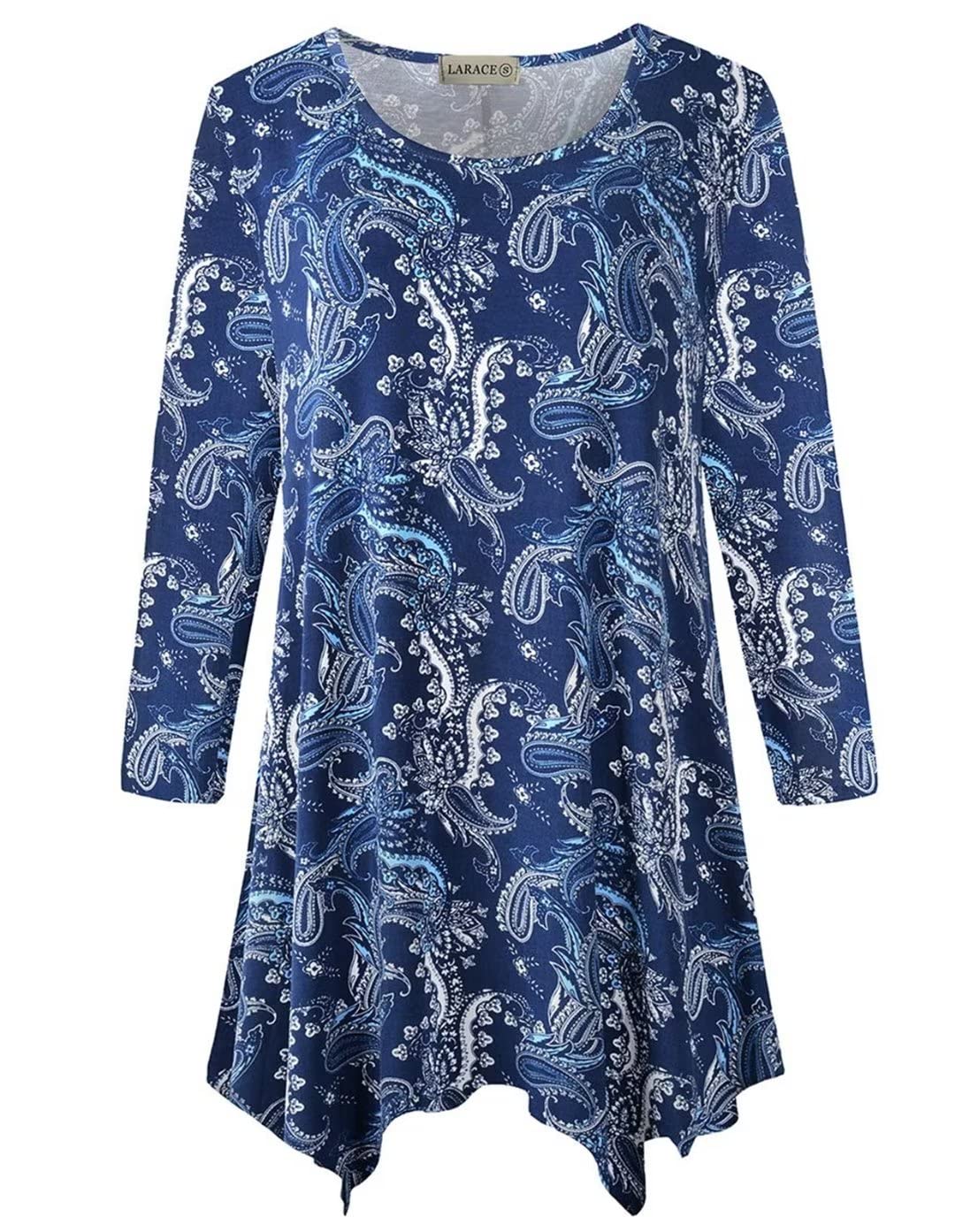 LARACE Plus Size Tops for Women - 3/4 Sleeve Tunic Shirts, Loose Fit Casual Blouse - Comfortable Basic Tops for Work, Office & Everyday Wear