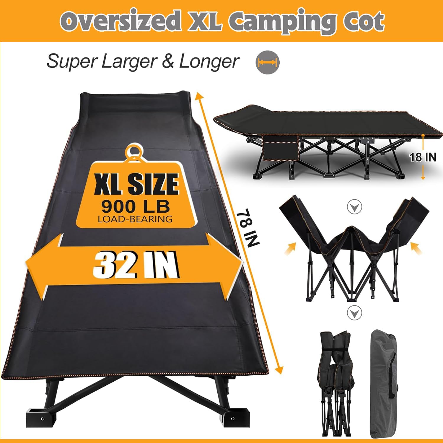 H&ZT Oversized Camping Cot with Mattress - Portable Foldable Guest Bed for Adults - Perfect for Camping, Home Use & Emergency Sleeping Solutions