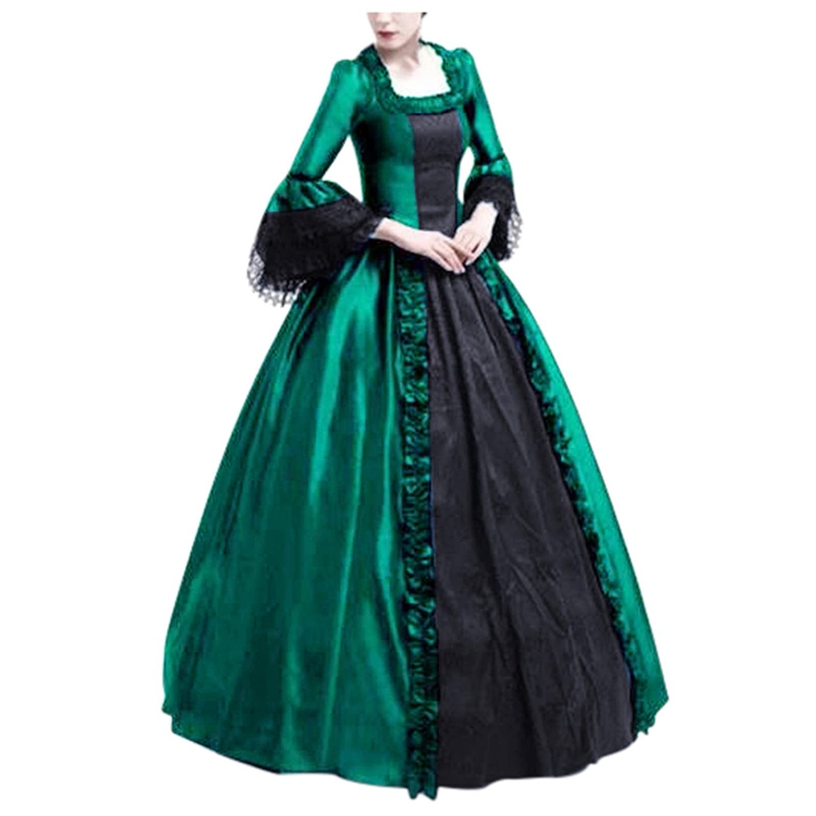 Gothic Flare Sleeve Gowns - Floral Print Retro Women's Dress for Fall Winter | Elegant Vintage Evening Gowns for Parties, Weddings & Special Occasions