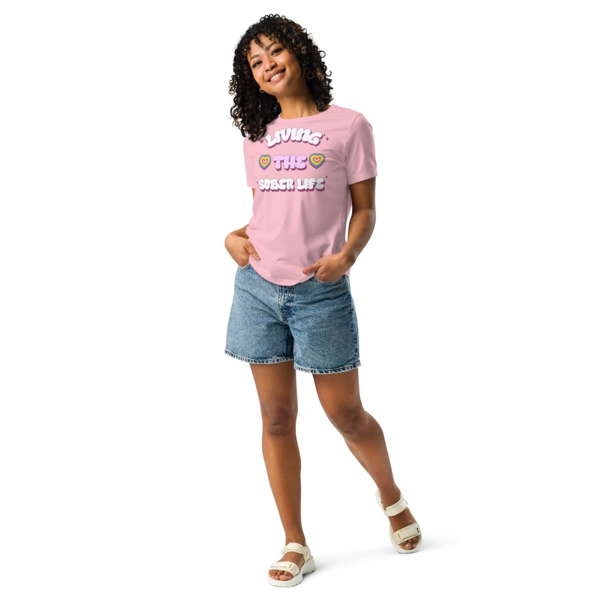Living The Sober Life Women's Relaxed T-Shirt - Vibrant Heart Collection | Comfortable Casual Wear for Everyday & Recovery Support
