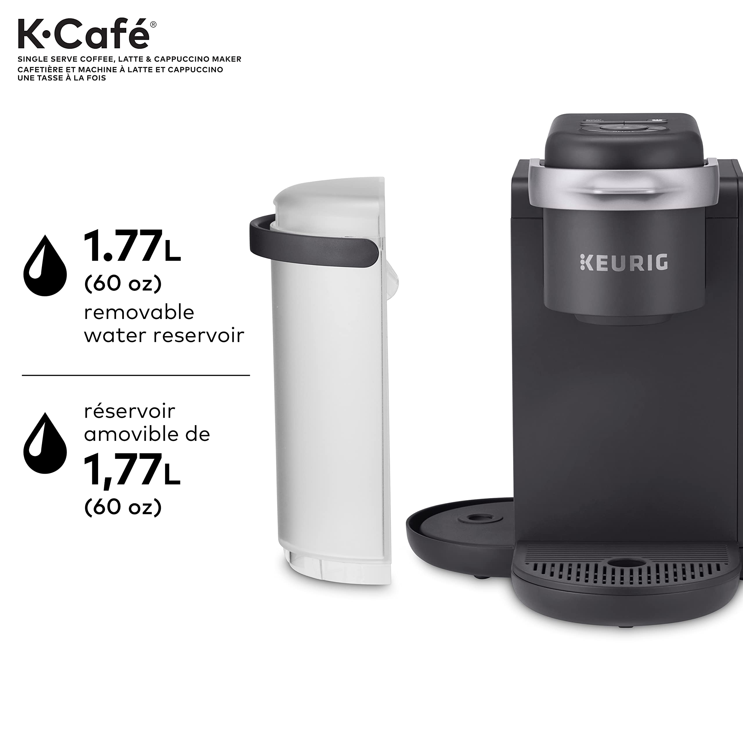 Keurig K-Café Single Serve Coffee Maker with Milk Frother - Brews K-Cup Pods, Lattes & Cappuccinos - Charcoal Grey - Perfect for Home, Office & Entertaining