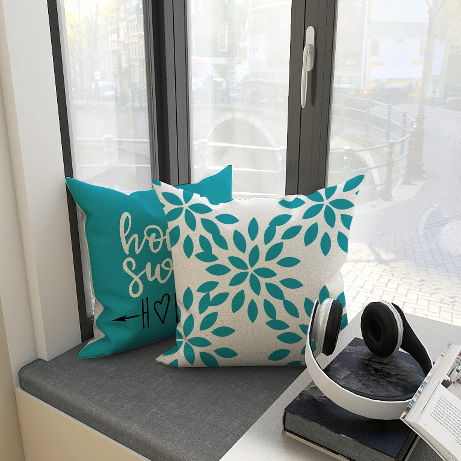 YCOLL 18x18 Inch Pillow Covers Set of 4 - Modern Linen Fabric Decorative Throw Pillow Cases for Sofa, Couch, Bed & Car - Aqua Blue - Perfect for Living Room, Bedroom & Outdoor Decor