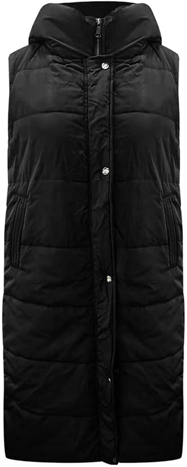 Women's Long Down Jacket Sleeveless Hooded Vest - Winter Warm Puffer Waistcoat for Outdoor Activities, Hiking & Cold Weather Fashion