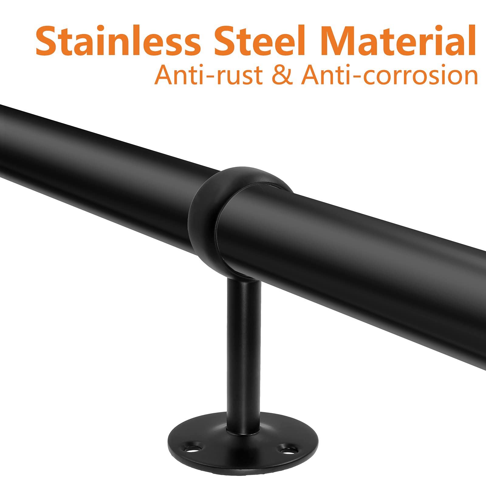 2 Pack 1 Inch Heavy Duty Stainless Steel Ceiling Mount Curtain Rod Brackets - Matte Black Flange Closet Rod Holder & Shower Curtain Rod Socket for Bedroom, Bathroom, Closet Organization